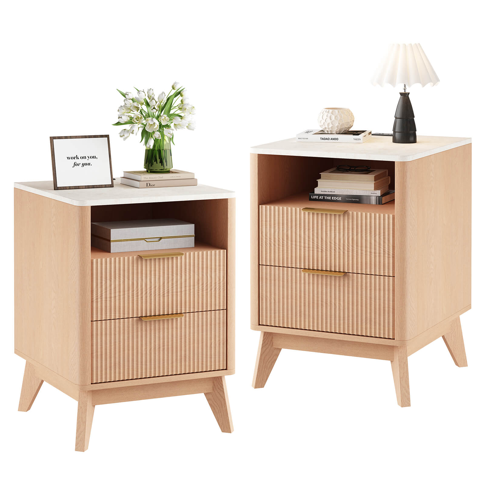StockMAX Nightstand with AC Outlets – Mid-Century Design