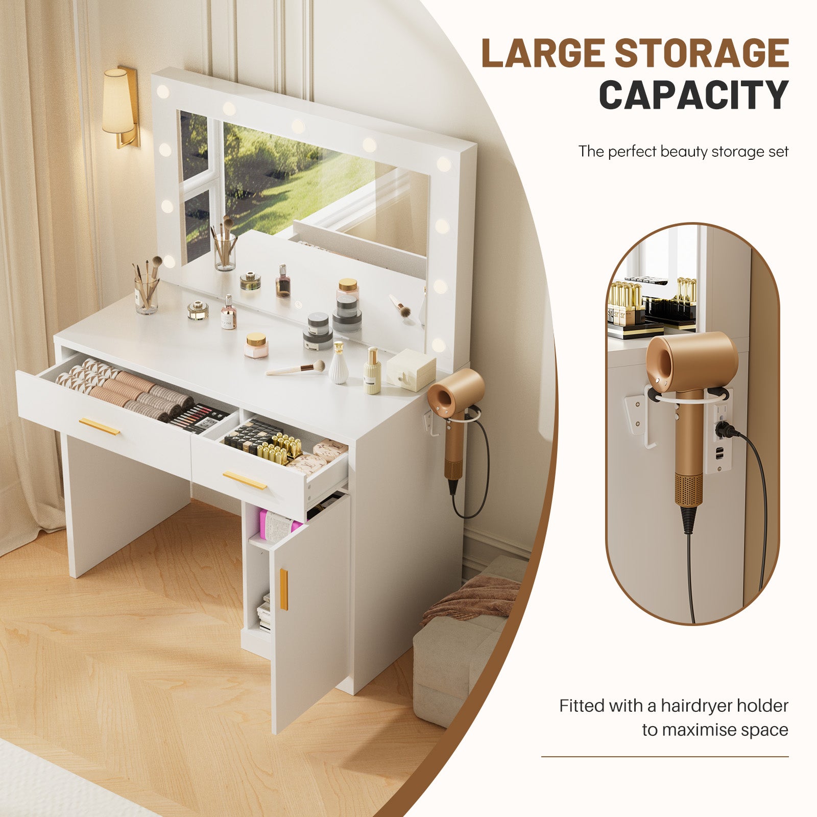 StockMAX Makeup Vanity Desk with Oversized LED Mirror