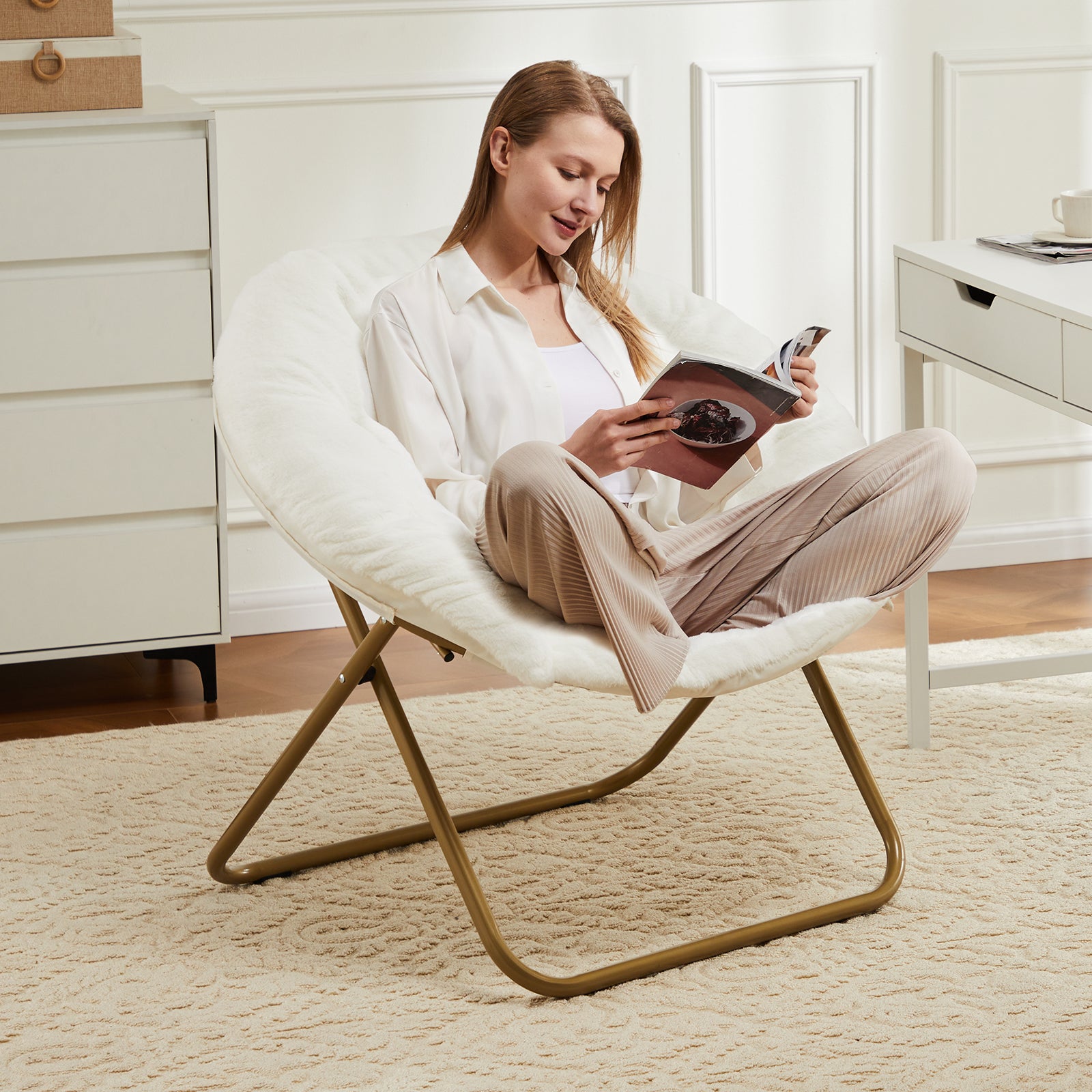StockMAX Foldable Saucer Moon Chair for Living Room