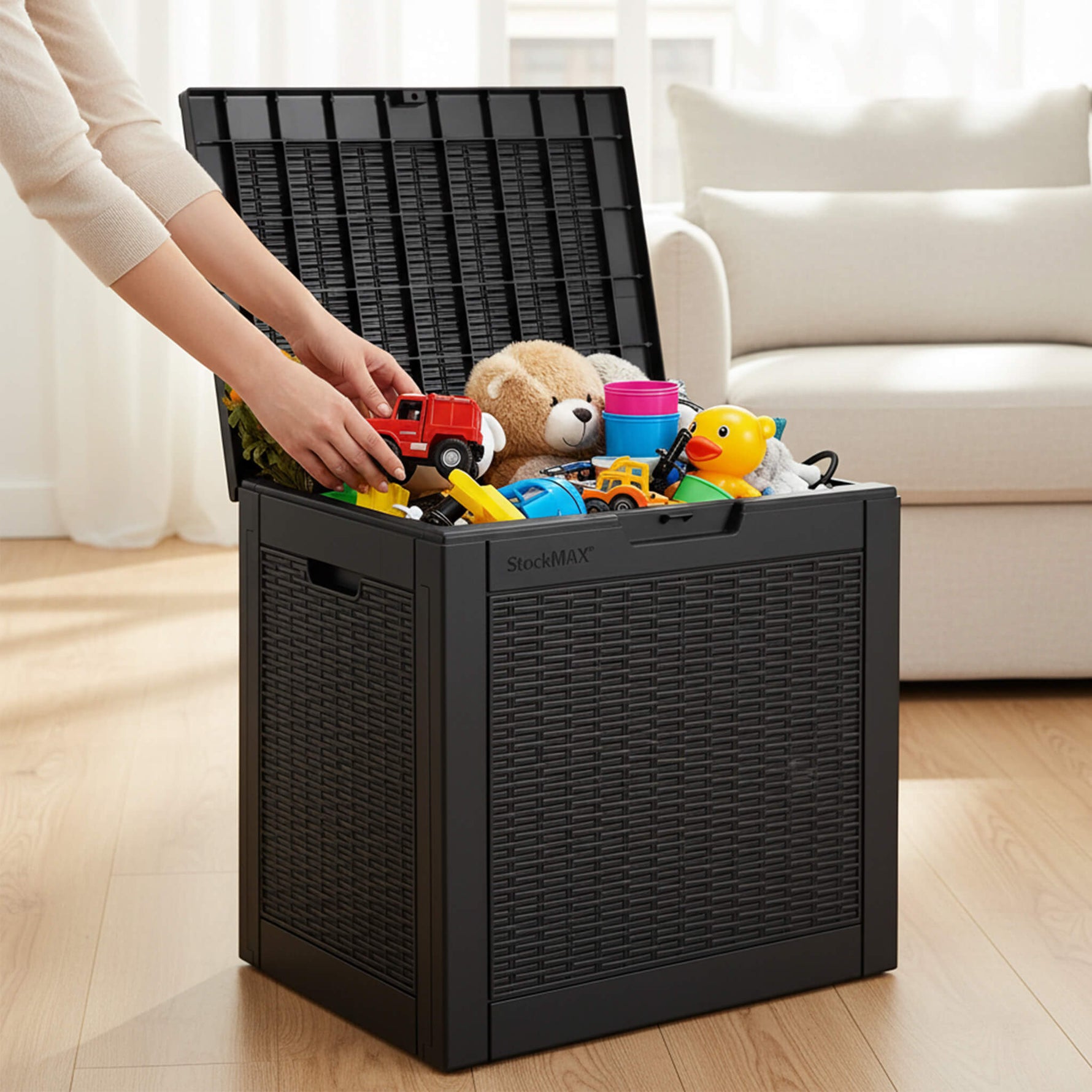 StockMAX 31 Gallon Resin Deck Box, Lockable Patio Storage Box