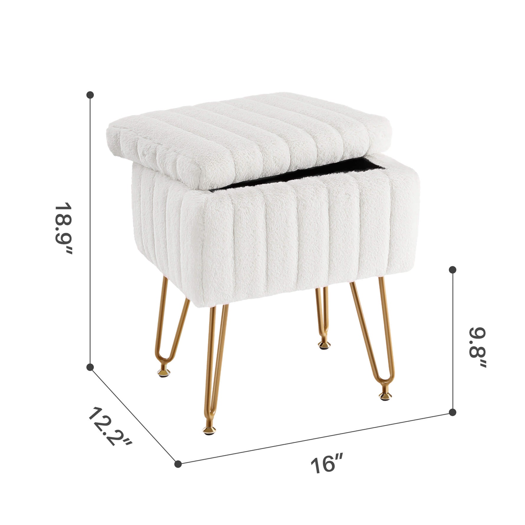 StockMAX Vanity Stool Chair with Storage and Adjustable Metal Feet