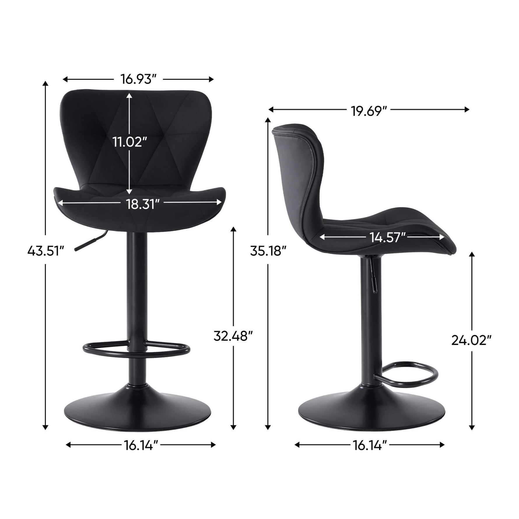 StockMAX Faux Leather Diamond-Quilted Bar Stool-set of 2