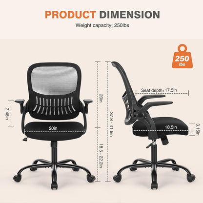 Mid-Back Mesh Rolling Work Swivel Chairs with Adjustable Arms 3718