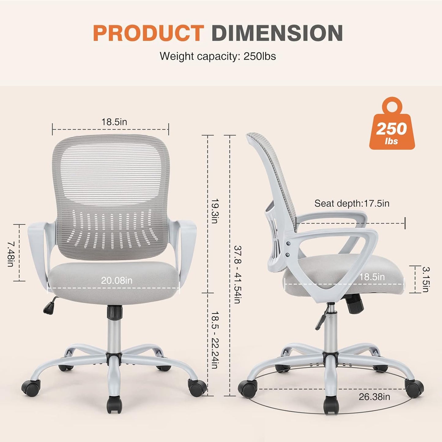 Ergonomic Mid-Back Mesh Rolling Work Swivel Chairs with Wheels 3718