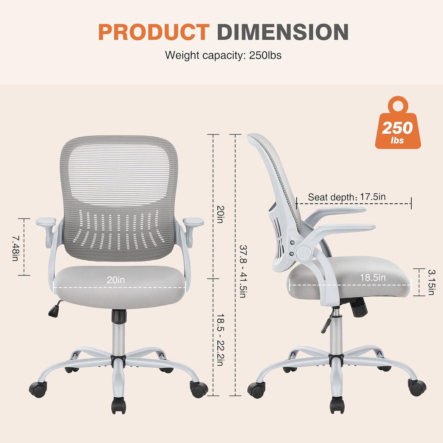 Mid-Back Mesh Rolling Work Swivel Chairs with Adjustable Arms 3718