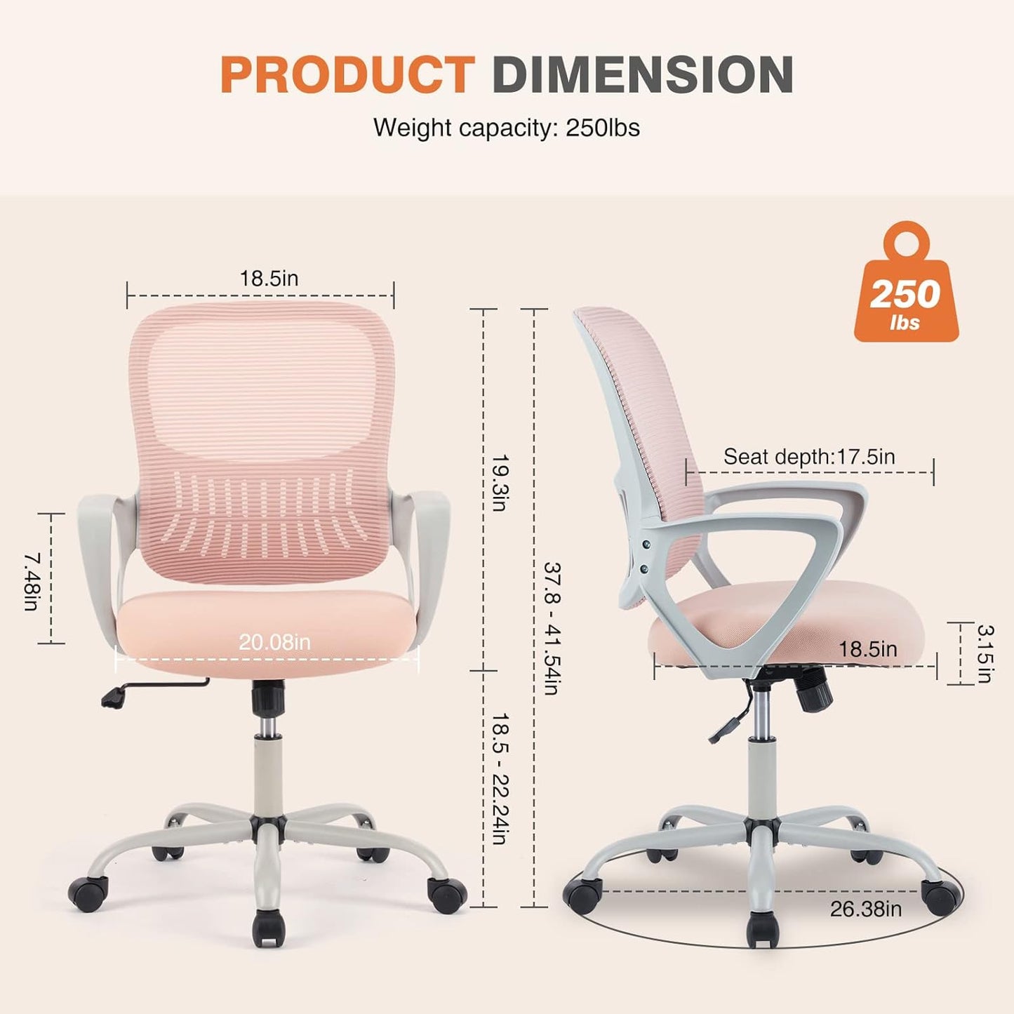 Ergonomic Mid-Back Mesh Rolling Work Swivel Chairs with Wheels 3718