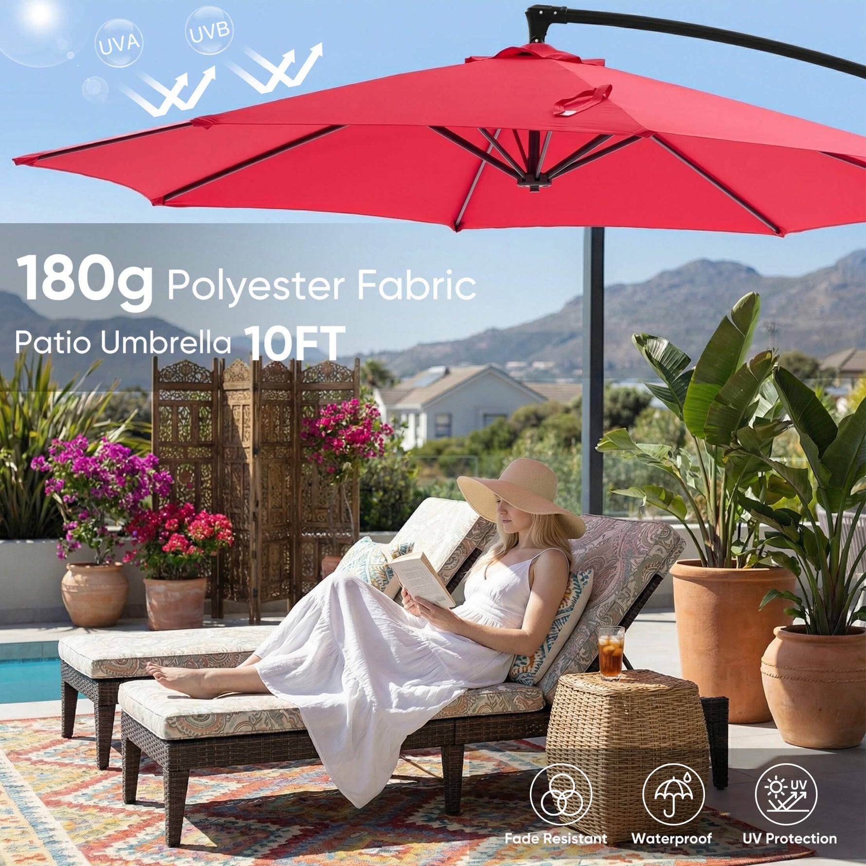 StockMAX 10ft Cantilever Patio Umbrella with Crank Lift Mechanism for Garden, Backyard, Poolside