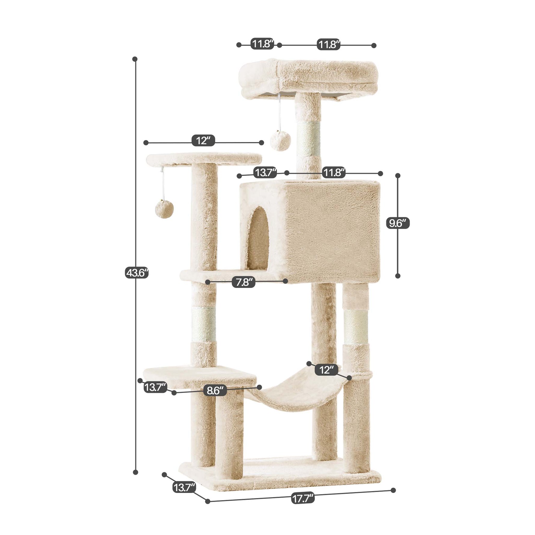 StockMAX 44" Muti-functional Cat Tree Tower with Sisal Scratcing Post and Condo