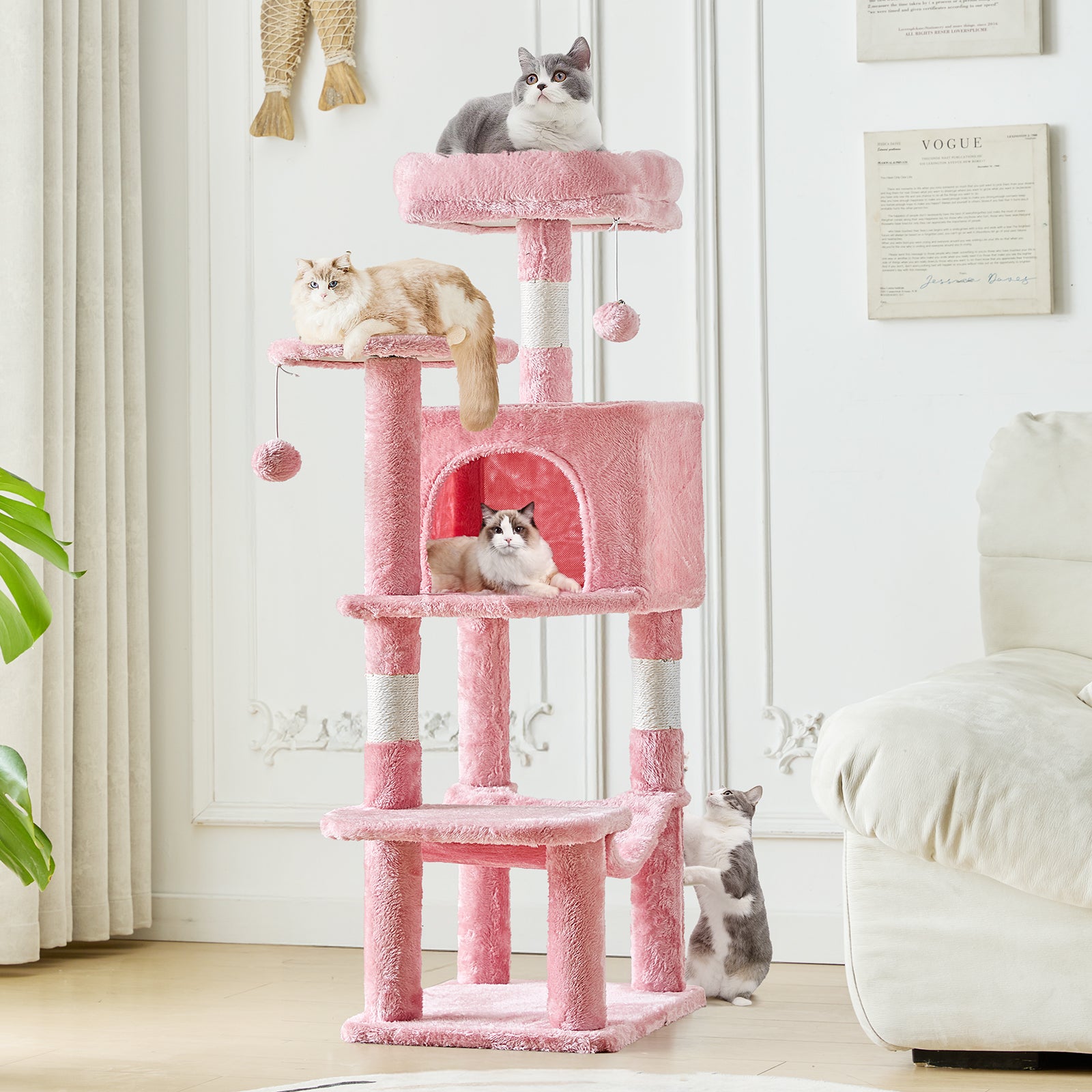 StockMAX 44" Muti-functional Cat Tree Tower with Sisal Scratcing Post and Condo