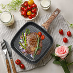 StockMAX Nonstick Cookware Set, Square Frying Pan Set with Wooden Handle