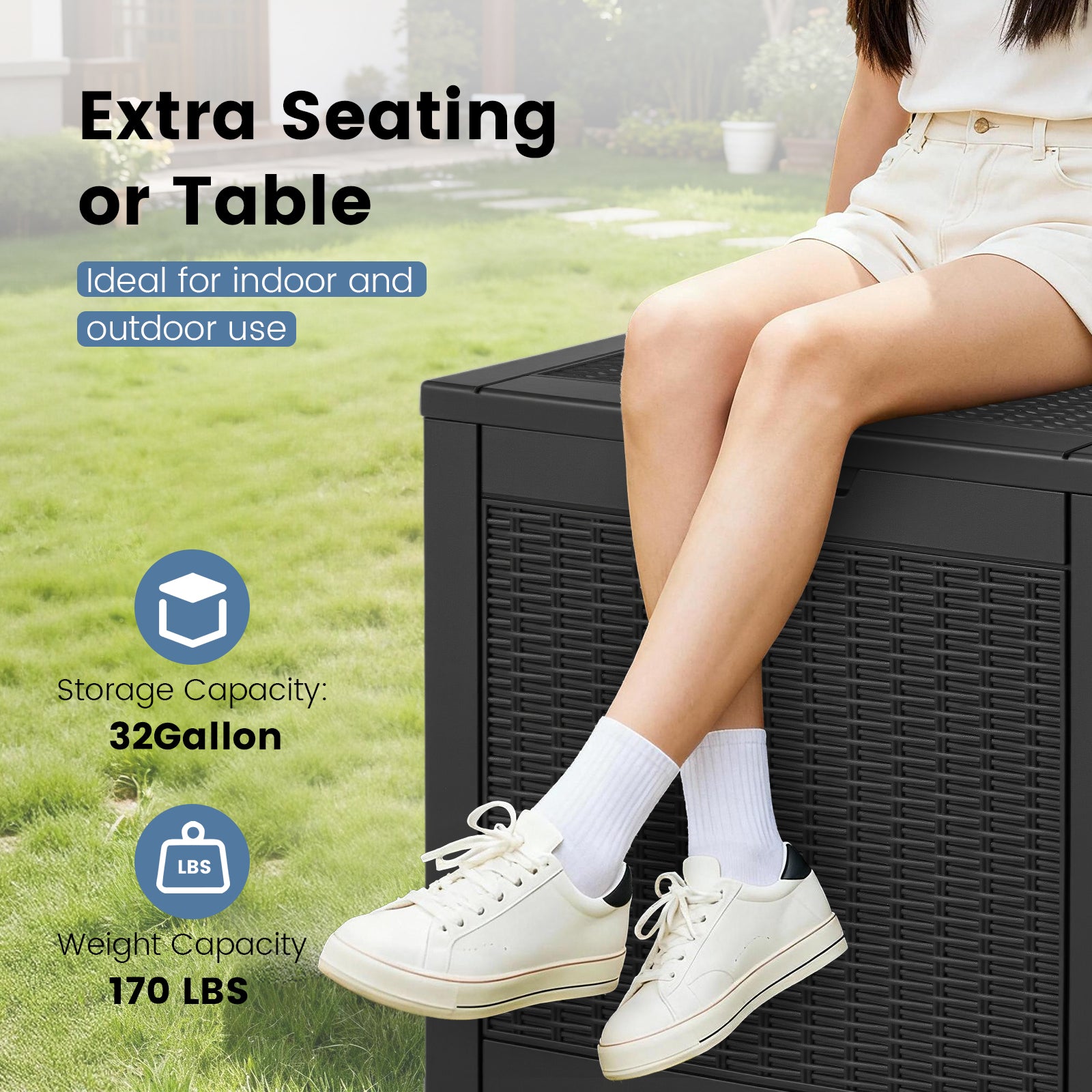 StockMAX 31 Gallon Resin Deck Box, Lockable Patio Storage Box