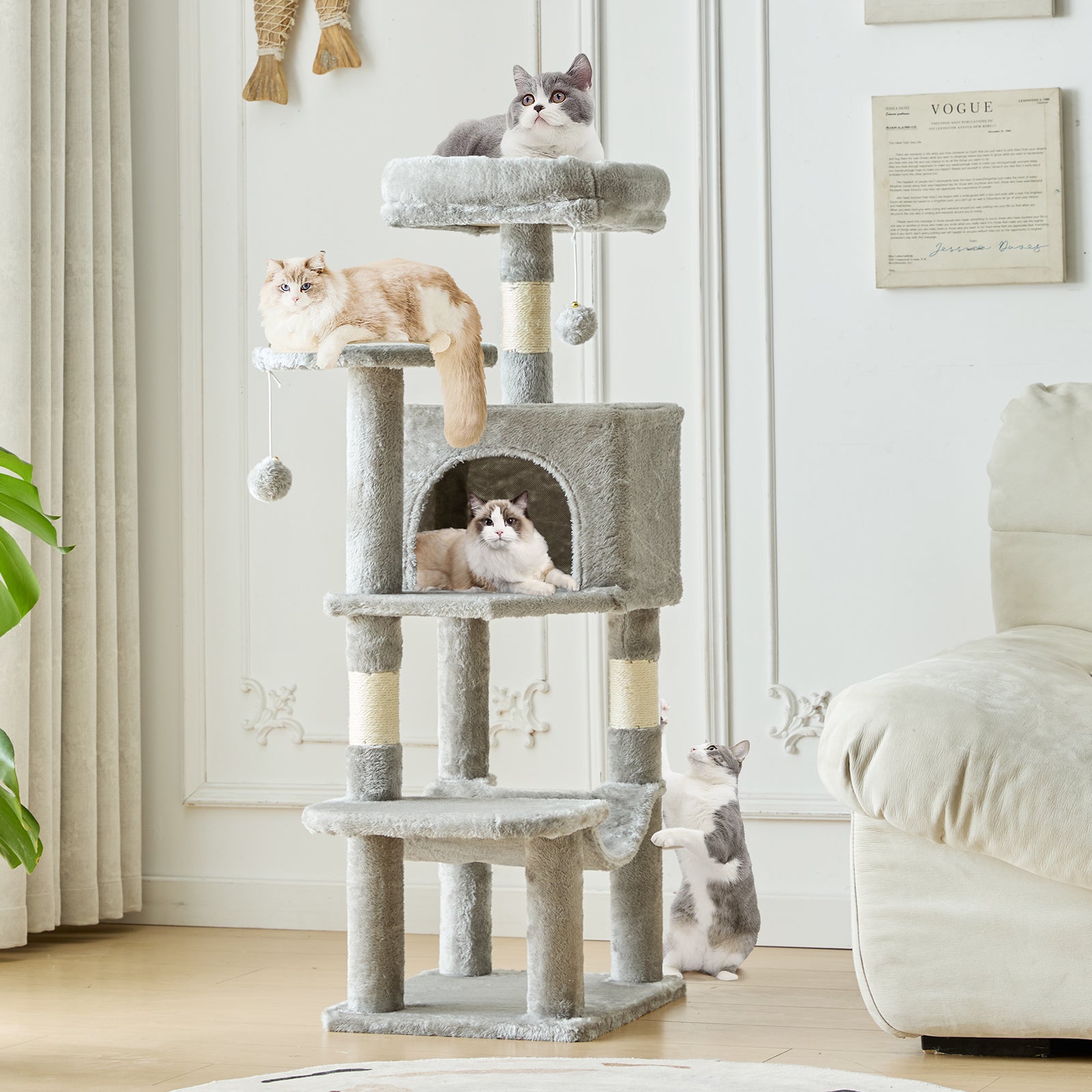 StockMAX 44" Muti-functional Cat Tree Tower with Sisal Scratcing Post and Condo