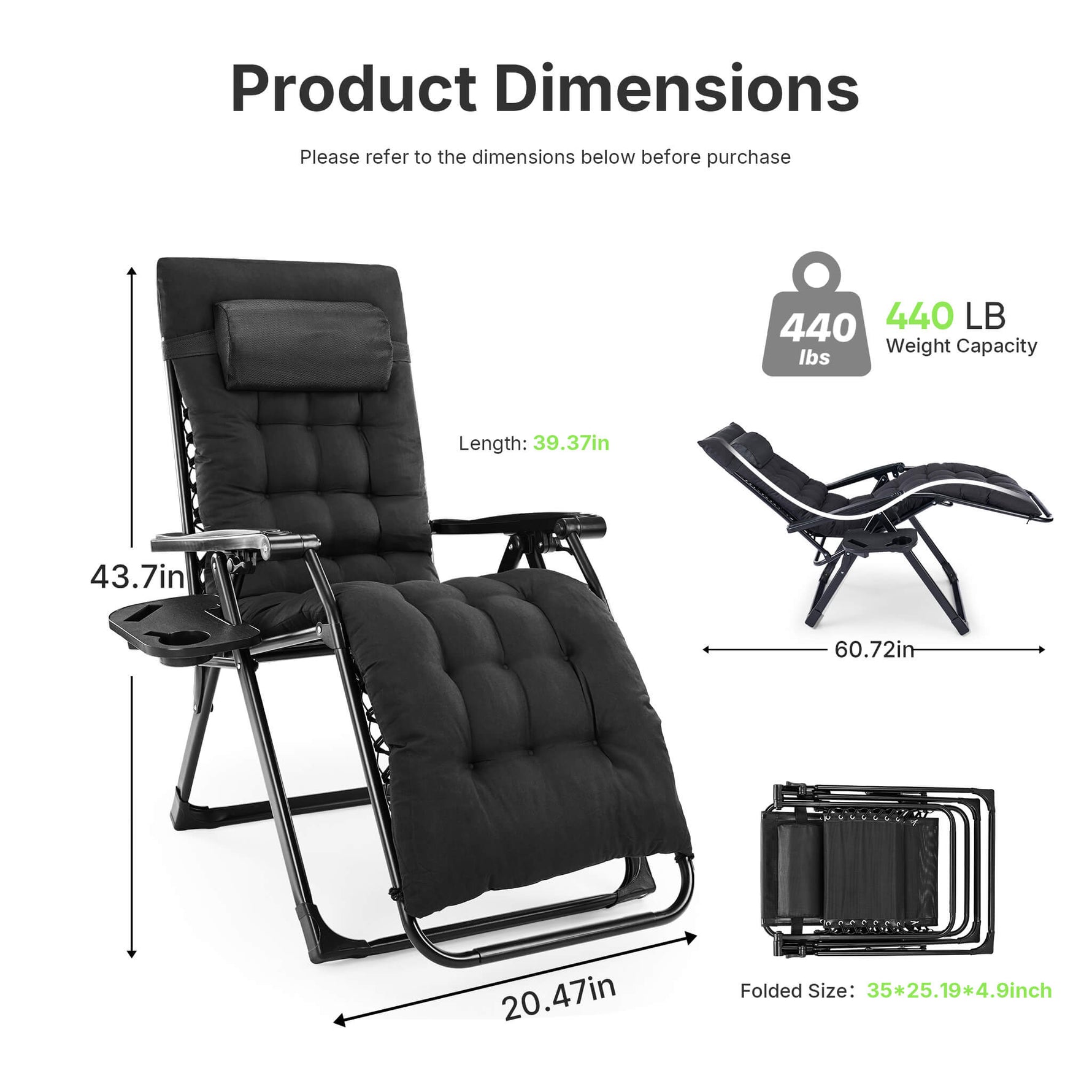StockMAX Foldable Zero-Gravity Outdoor Lounge Chair for Beach/Patio