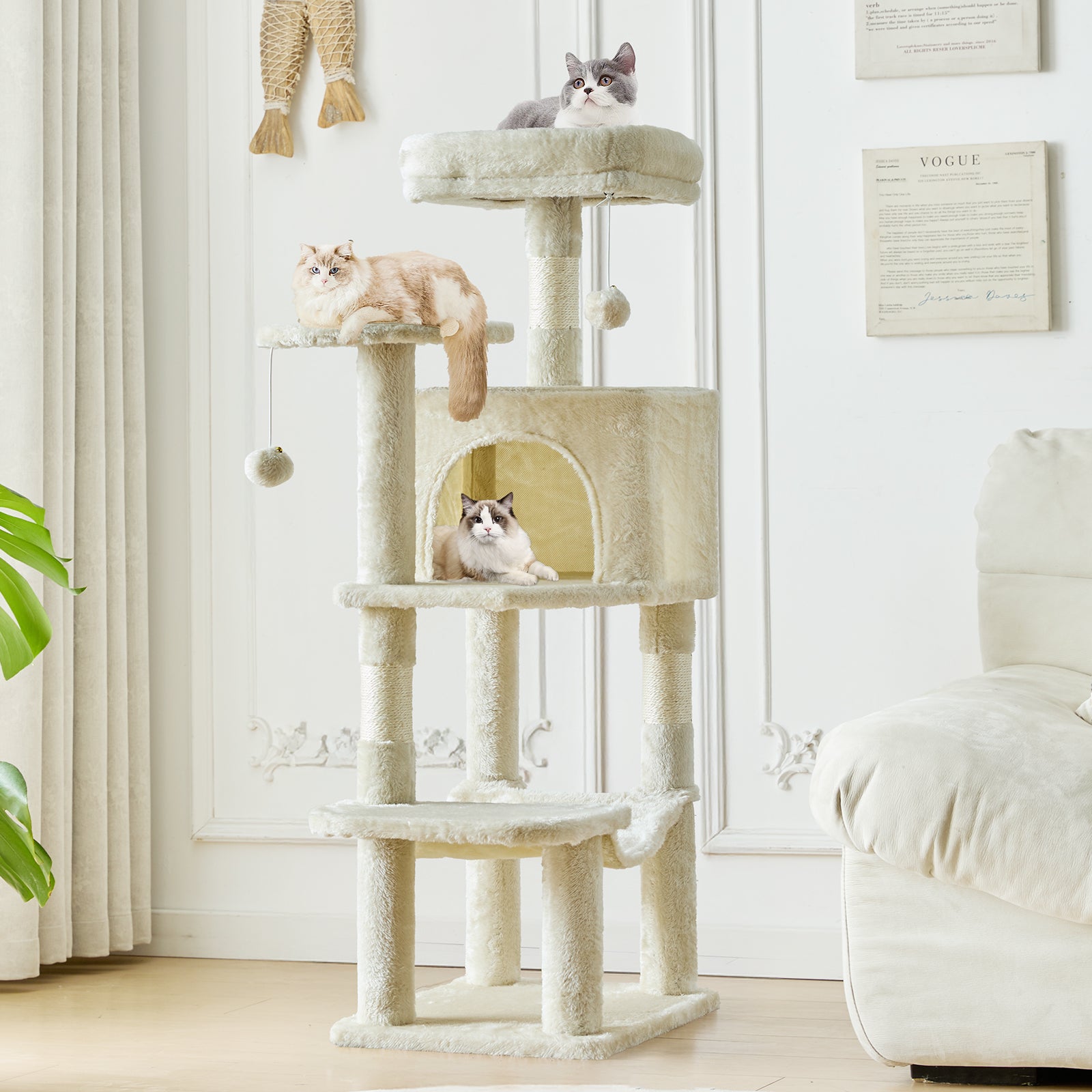 StockMAX 44" Muti-functional Cat Tree Tower with Sisal Scratcing Post and Condo