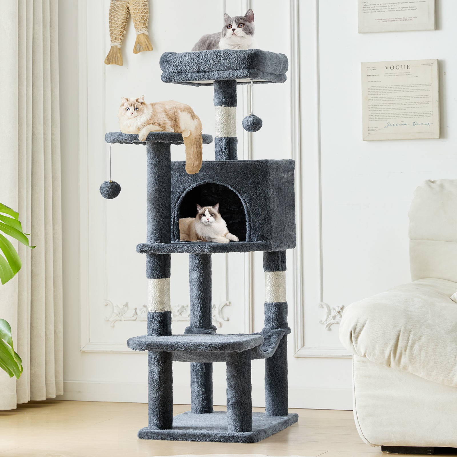 StockMAX 44" Muti-functional Cat Tree Tower with Sisal Scratcing Post and Condo