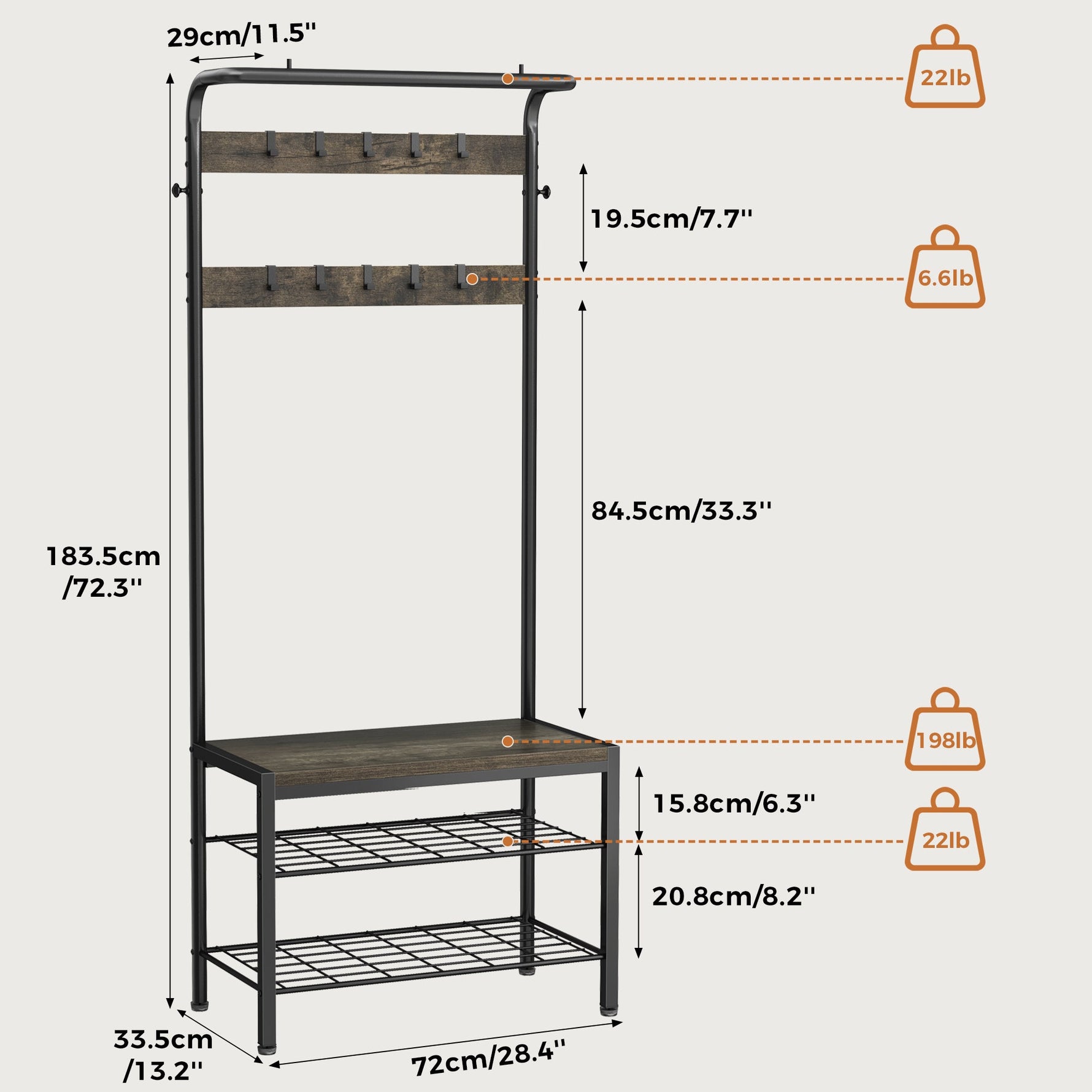 StockMAX Modern Coat Rack with Shoe Bench, Hall Tree for Living Room