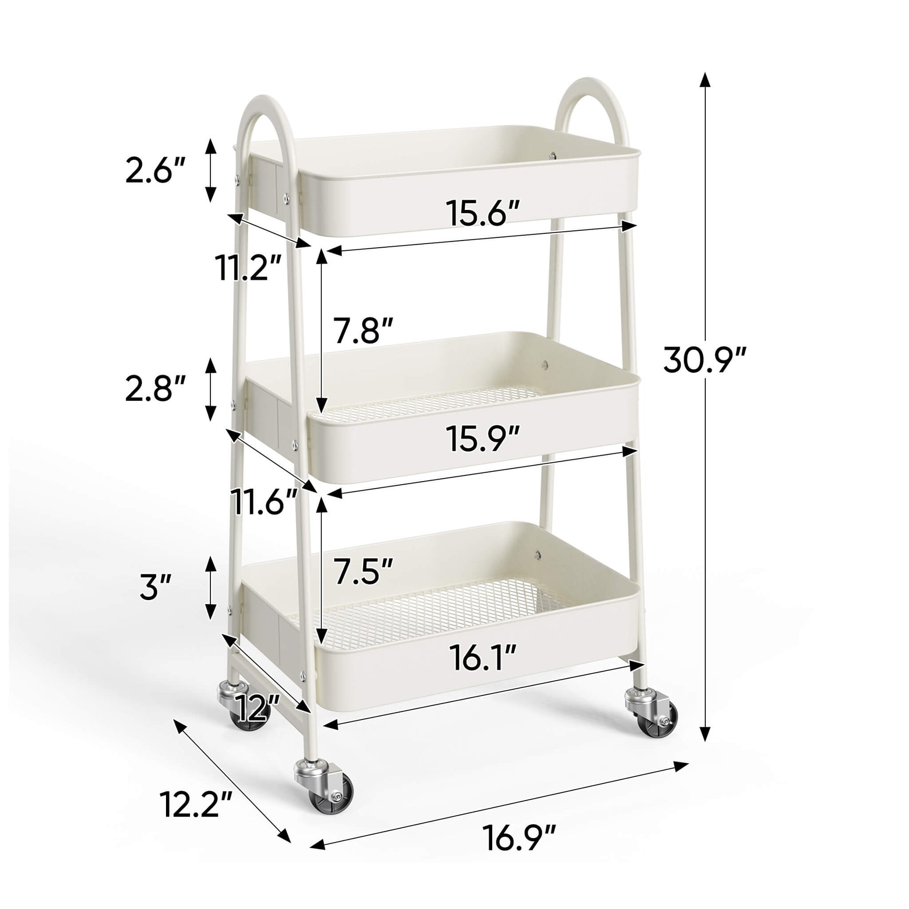 StockMAX 3-Tier Rolling Storage Cart with Lockable Wheels
