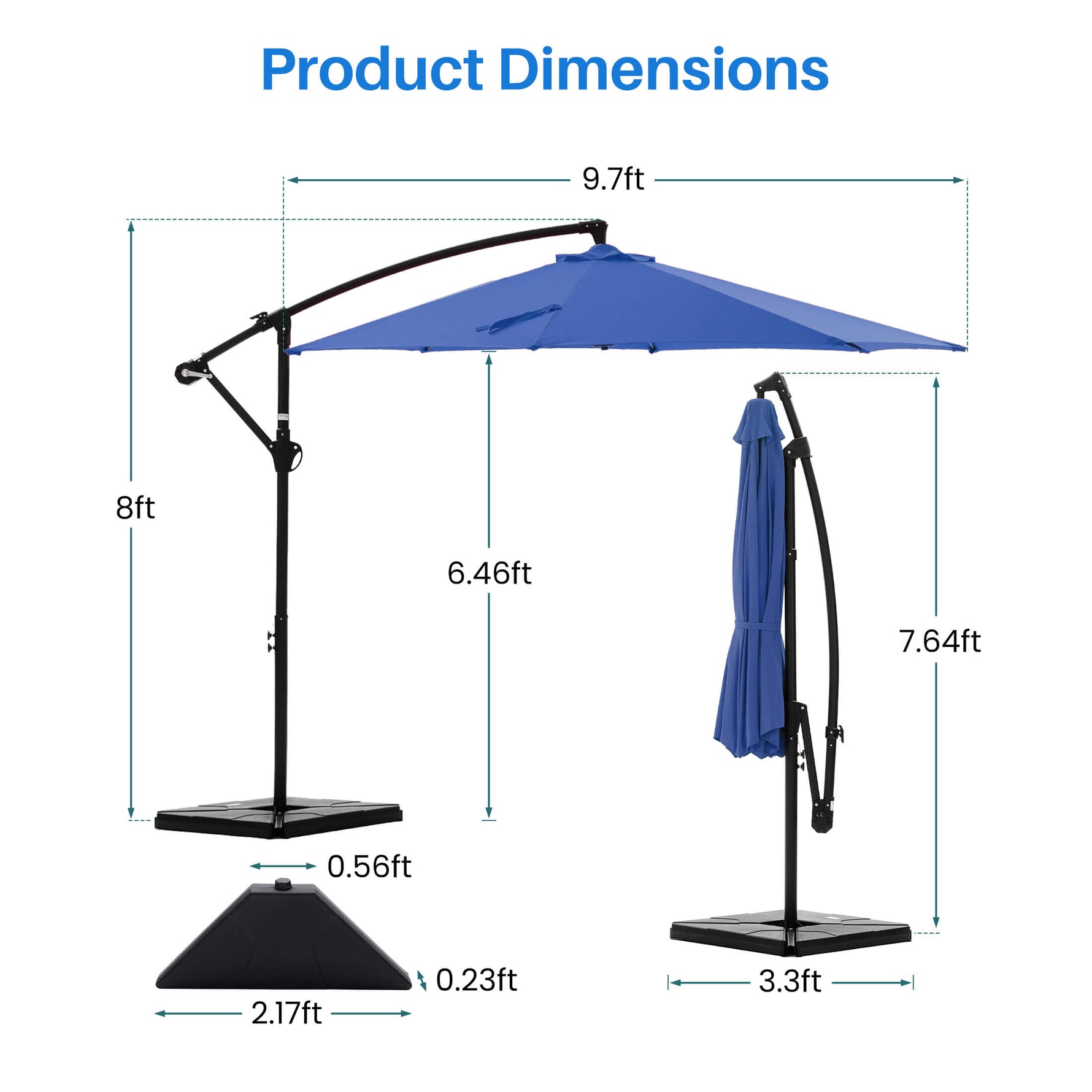 StockMAX 10ft Cantilever Patio Umbrella with Crank Lift Mechanism for Garden, Backyard, Poolside