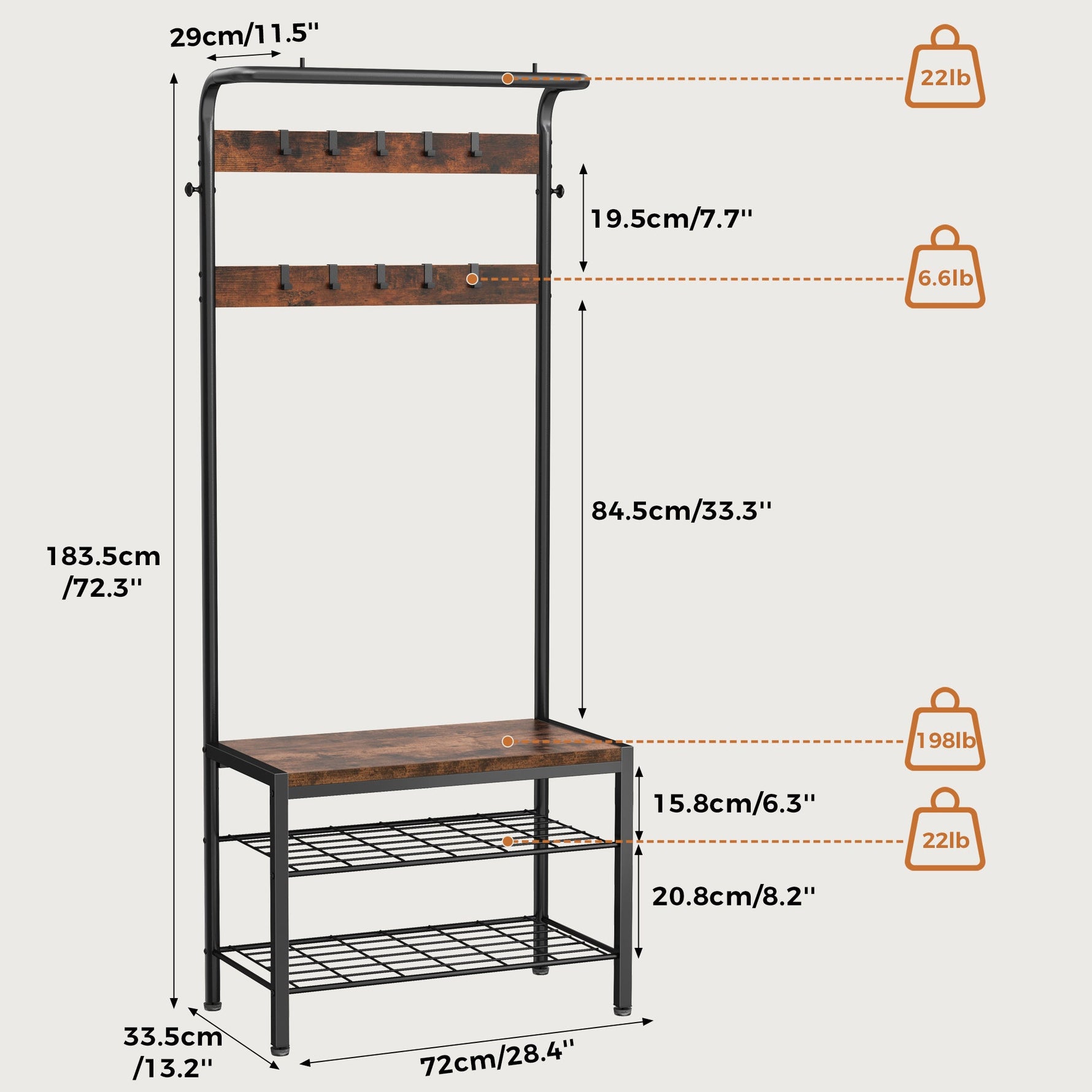StockMAX Modern Coat Rack with Shoe Bench, Hall Tree for Living Room