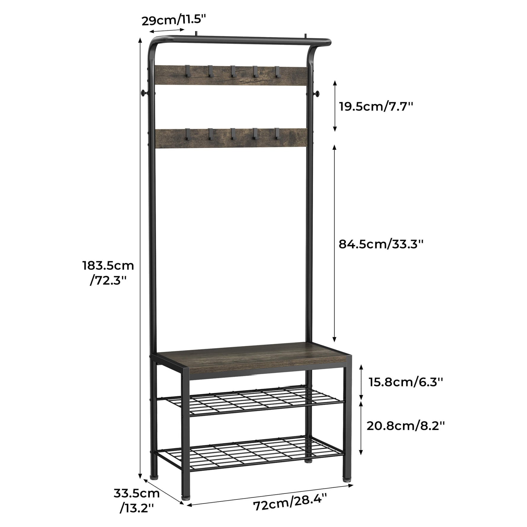 StockMAX Modern Coat Rack with Shoe Bench, Hall Tree for Living Room
