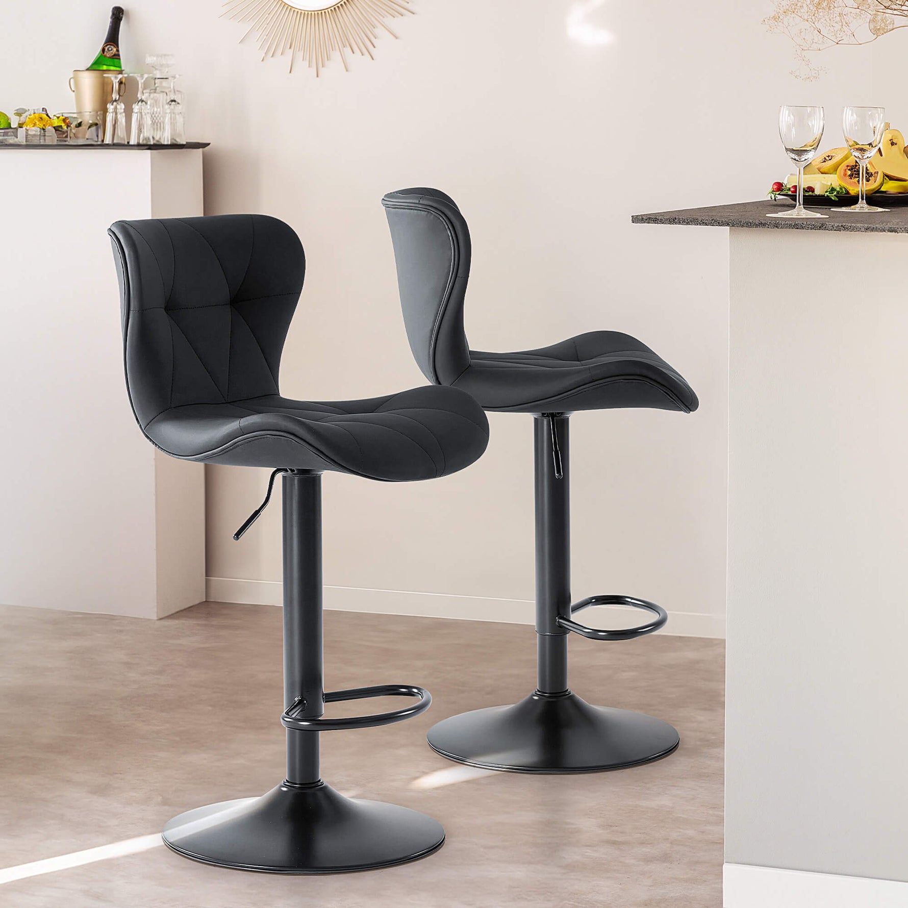 StockMAX Faux Leather Diamond-Quilted Bar Stool-set of 2