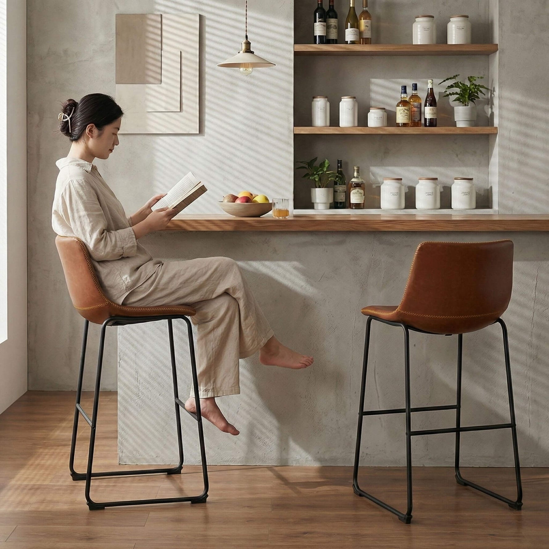 StockMAX Faux Leather Bar Stools with Metal Legs for Kitchen & Counter