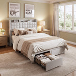 StockMAX Upholstered Heavy Duty Platform Bed Frame with Drawers