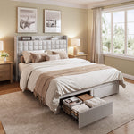 StockMAX Upholstered Heavy Duty Platform Bed Frame with Drawers