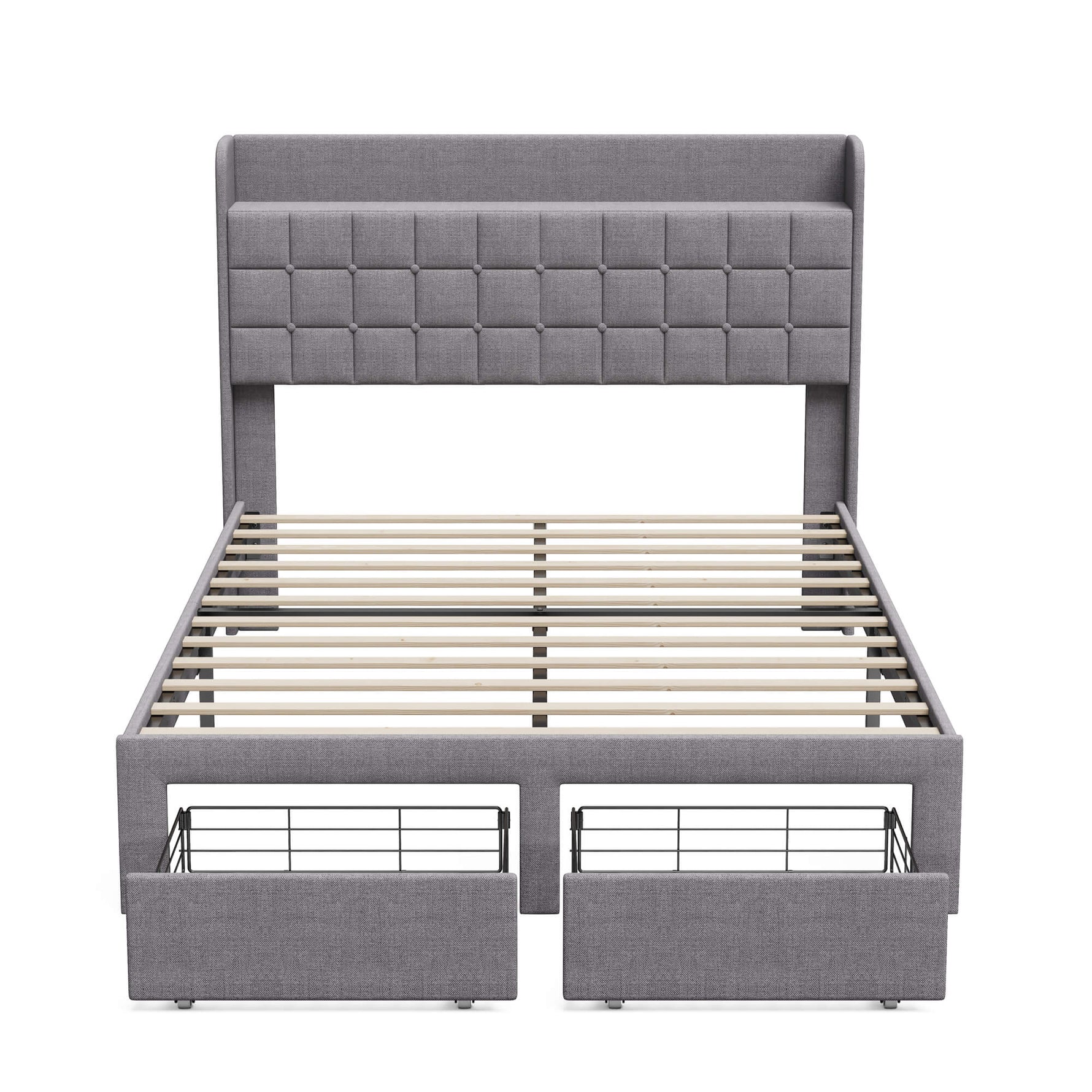 StockMAX Upholstered Heavy Duty Platform Bed Frame with Drawers