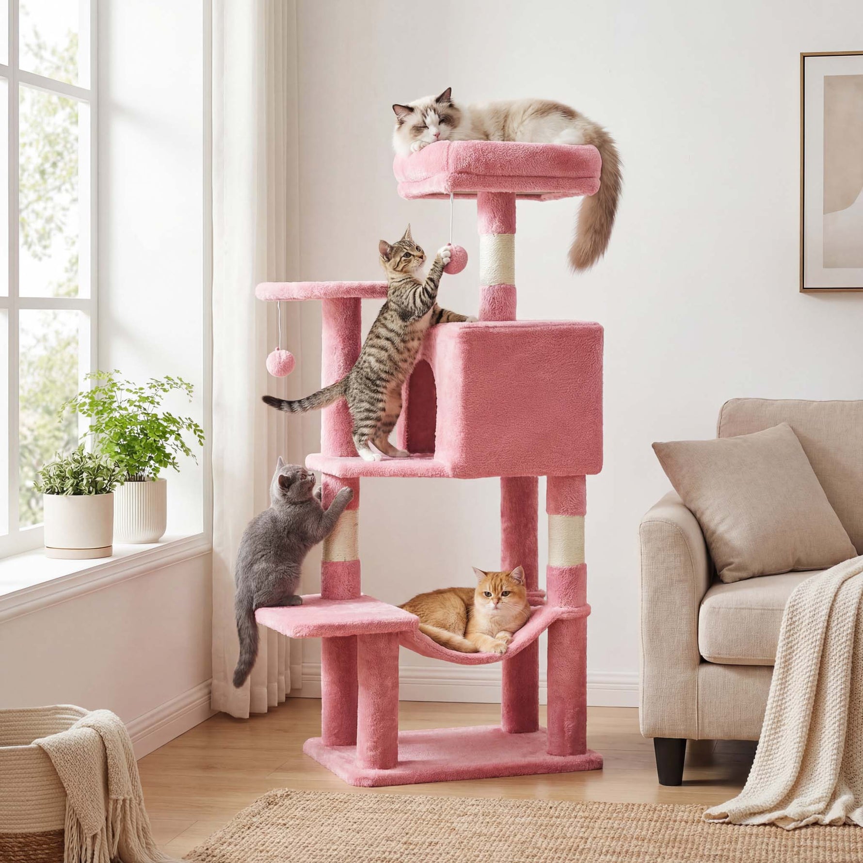 StockMAX 44" Muti-functional Cat Tree Tower with Sisal Scratcing Post and Condo