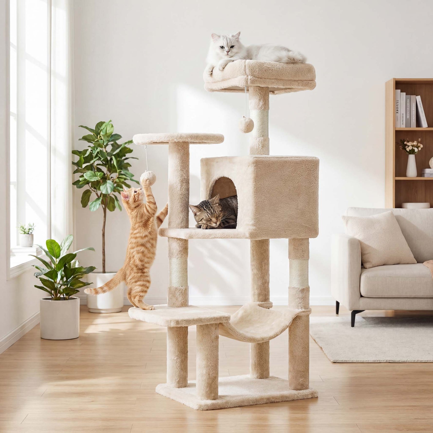 StockMAX 44" Muti-functional Cat Tree Tower with Sisal Scratcing Post and Condo