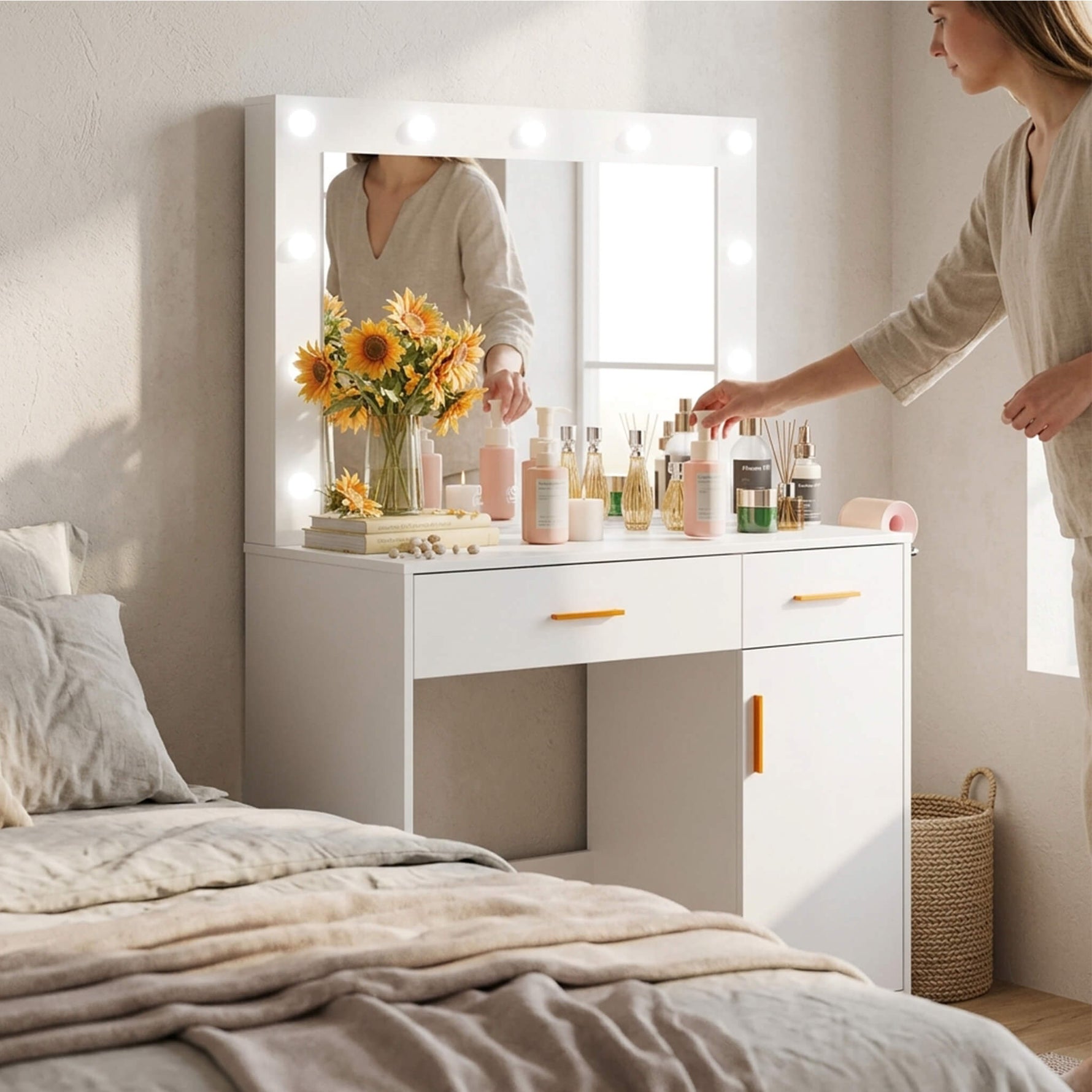 StockMAX Makeup Vanity Desk with Oversized LED Mirror
