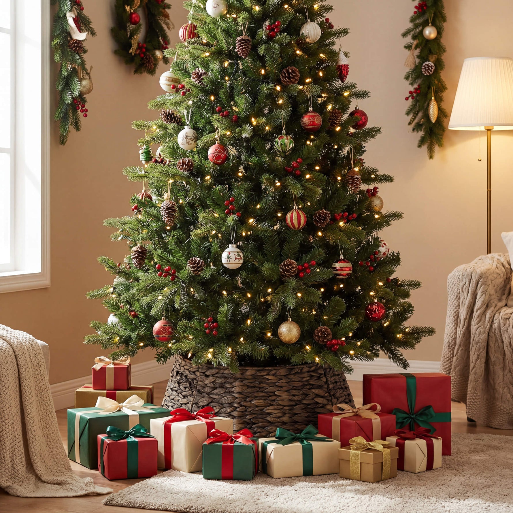 Hand-woven Christmas tree skirt Foldable -Tool-Free-Wrought Iron