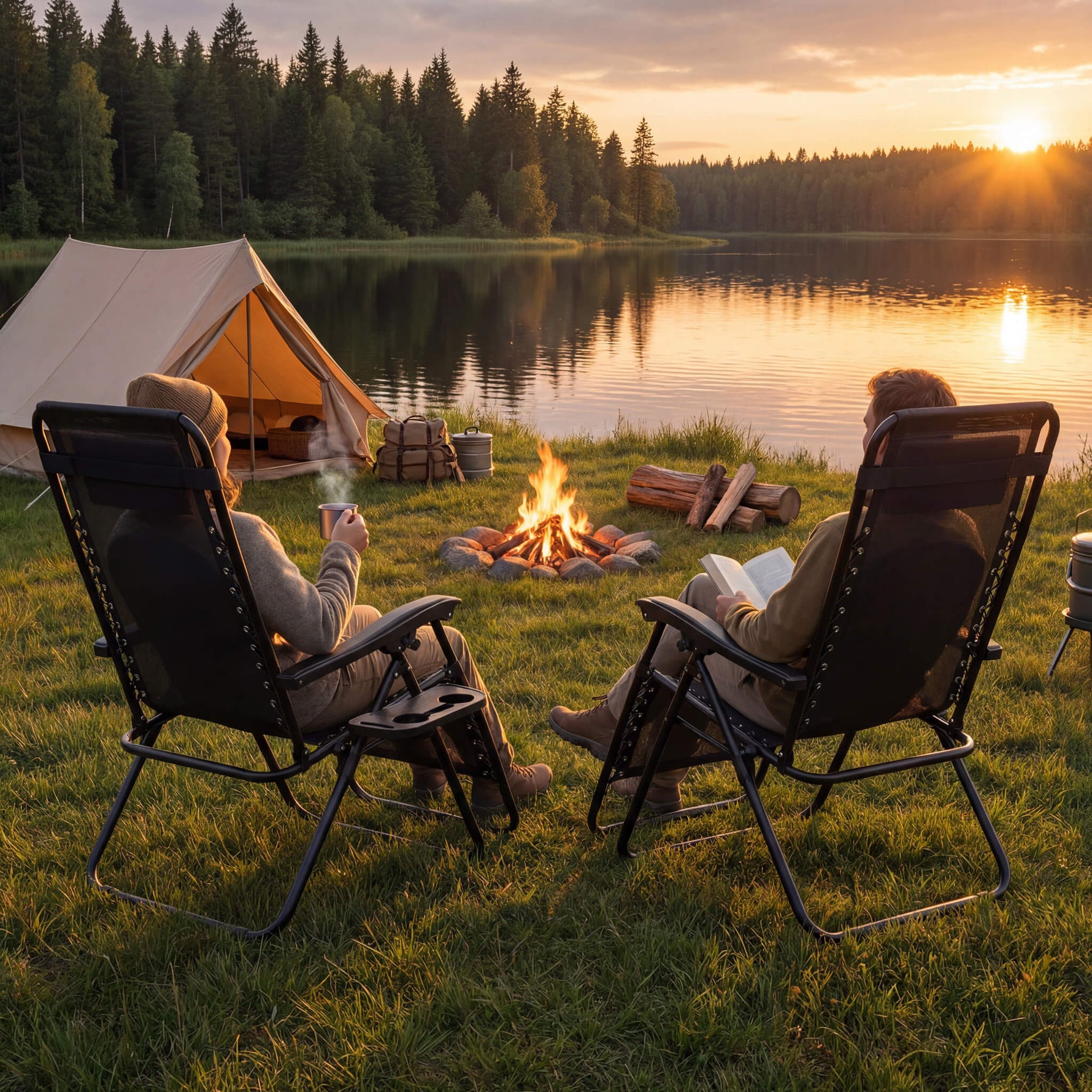 StockMAX Portable Camping Folding Chaise Lounge Chair（Set of 2）