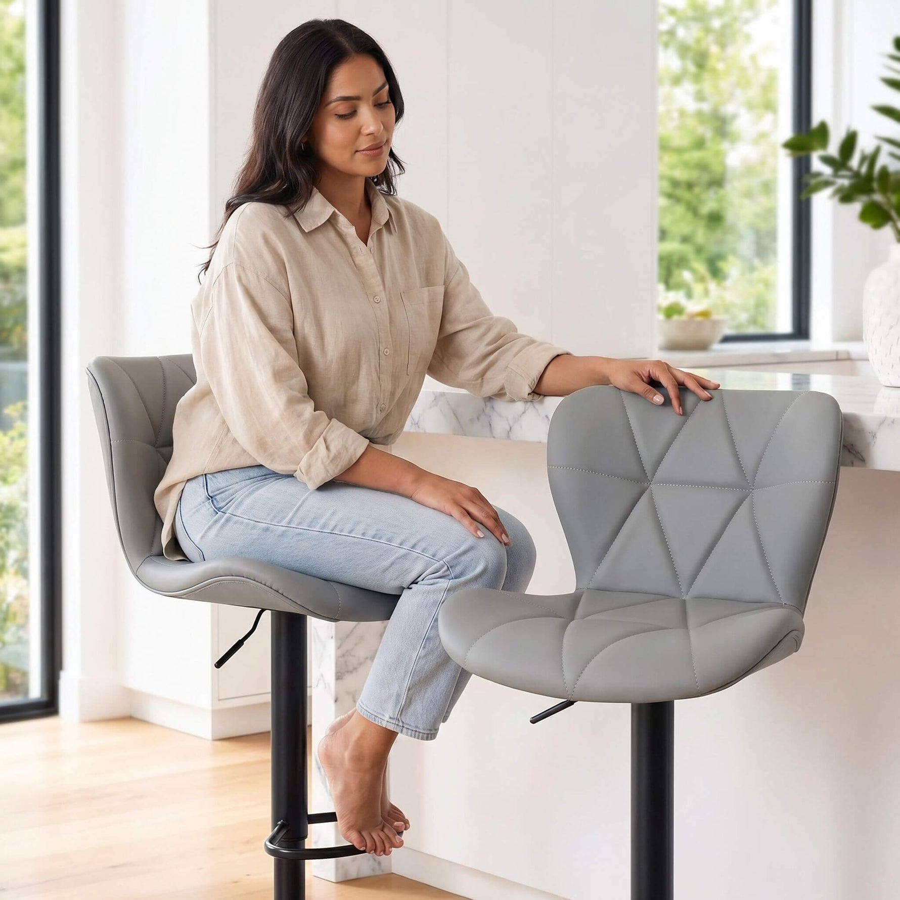 StockMAX Faux Leather Diamond-Quilted Bar Stool-set of 2