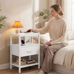 StockMAX Modern Nightstand with Power Outlets and Fabric Drawer