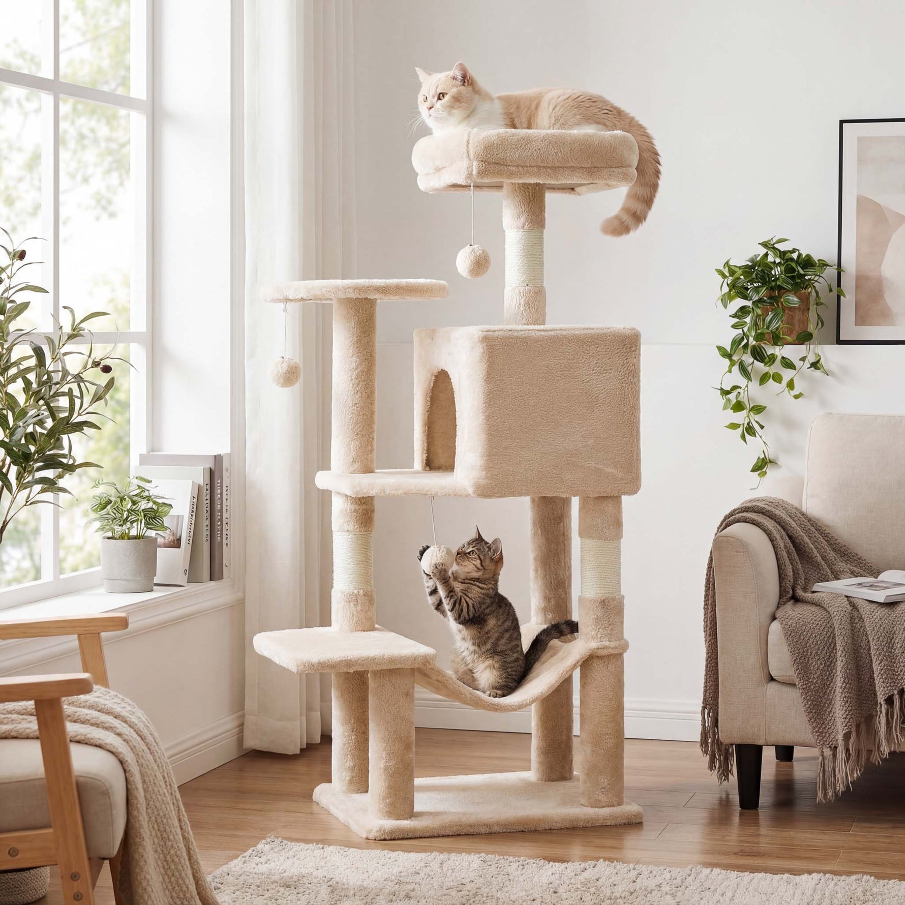StockMAX 44" Muti-functional Cat Tree Tower with Sisal Scratcing Post and Condo