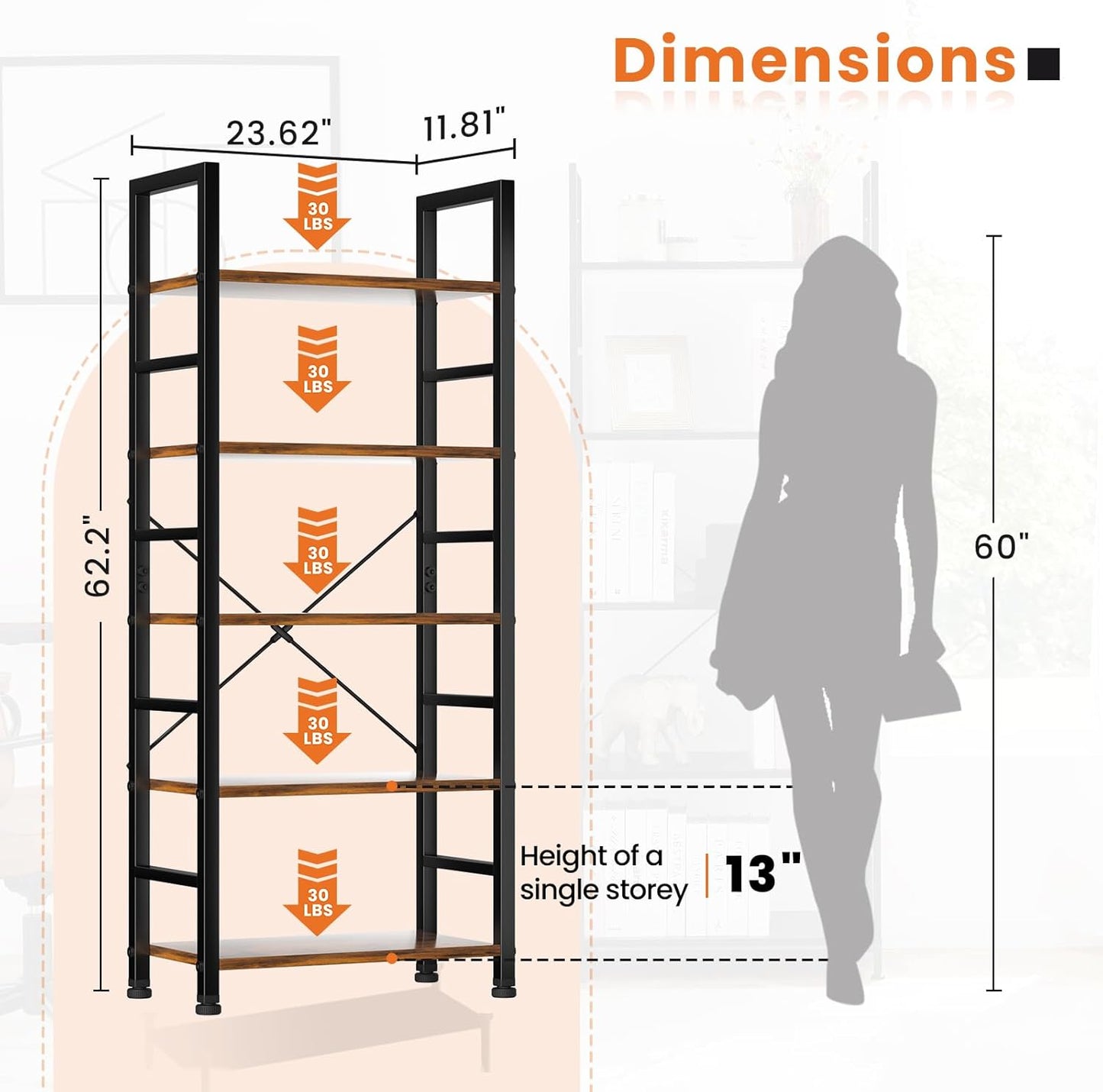 5 Tier Modern Bookshelf 5L1W