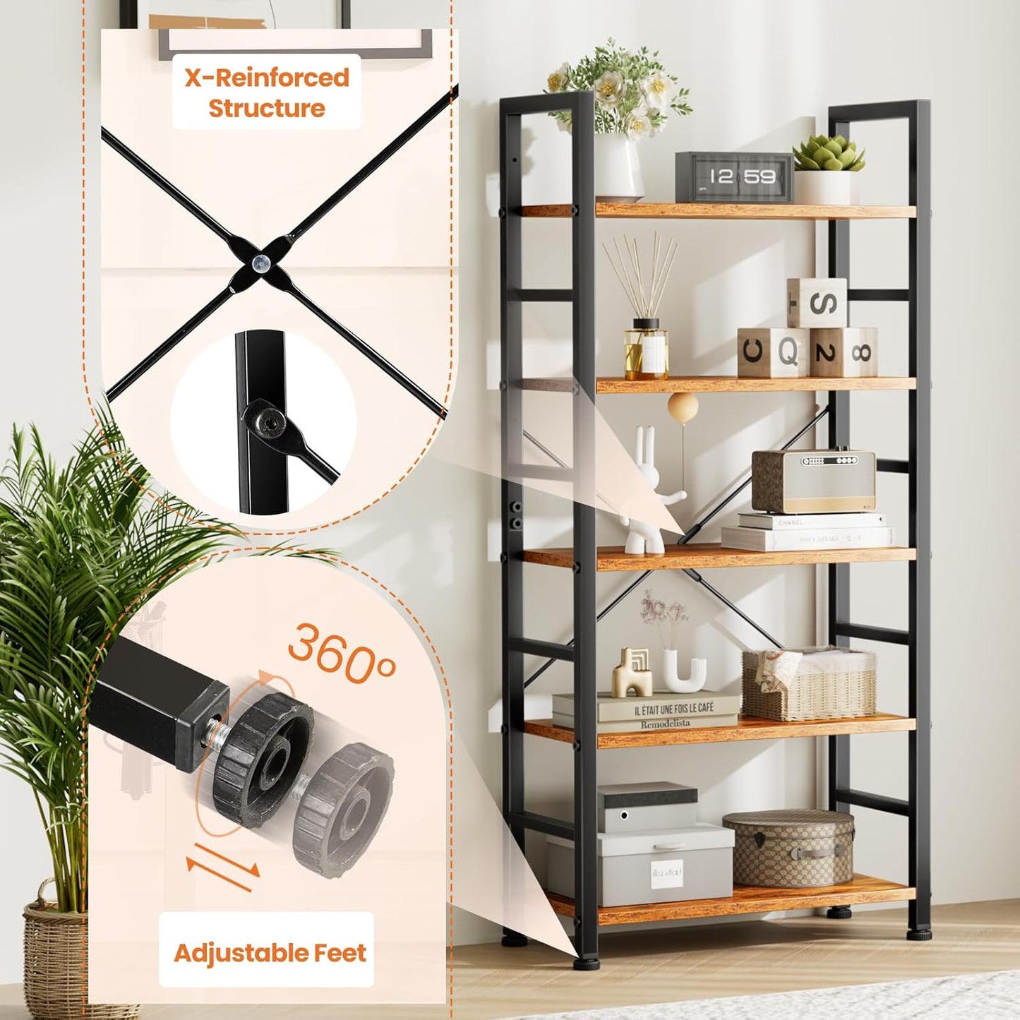 5 Tier Modern Bookshelf 5L1W