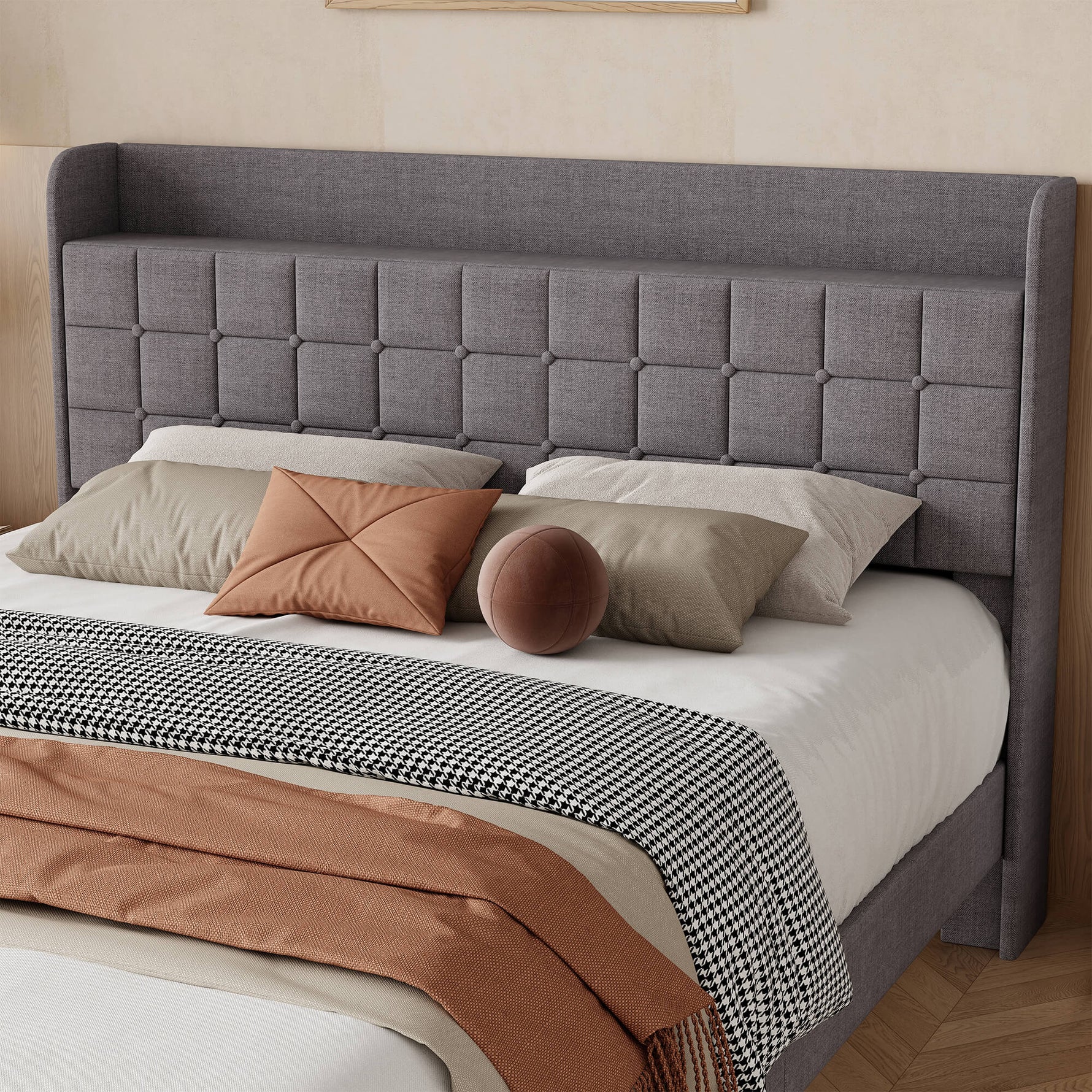 StockMAX Upholstered Heavy Duty Platform Bed Frame with Drawers