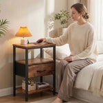 StockMAX Modern Nightstand with Power Outlets and Fabric Drawer