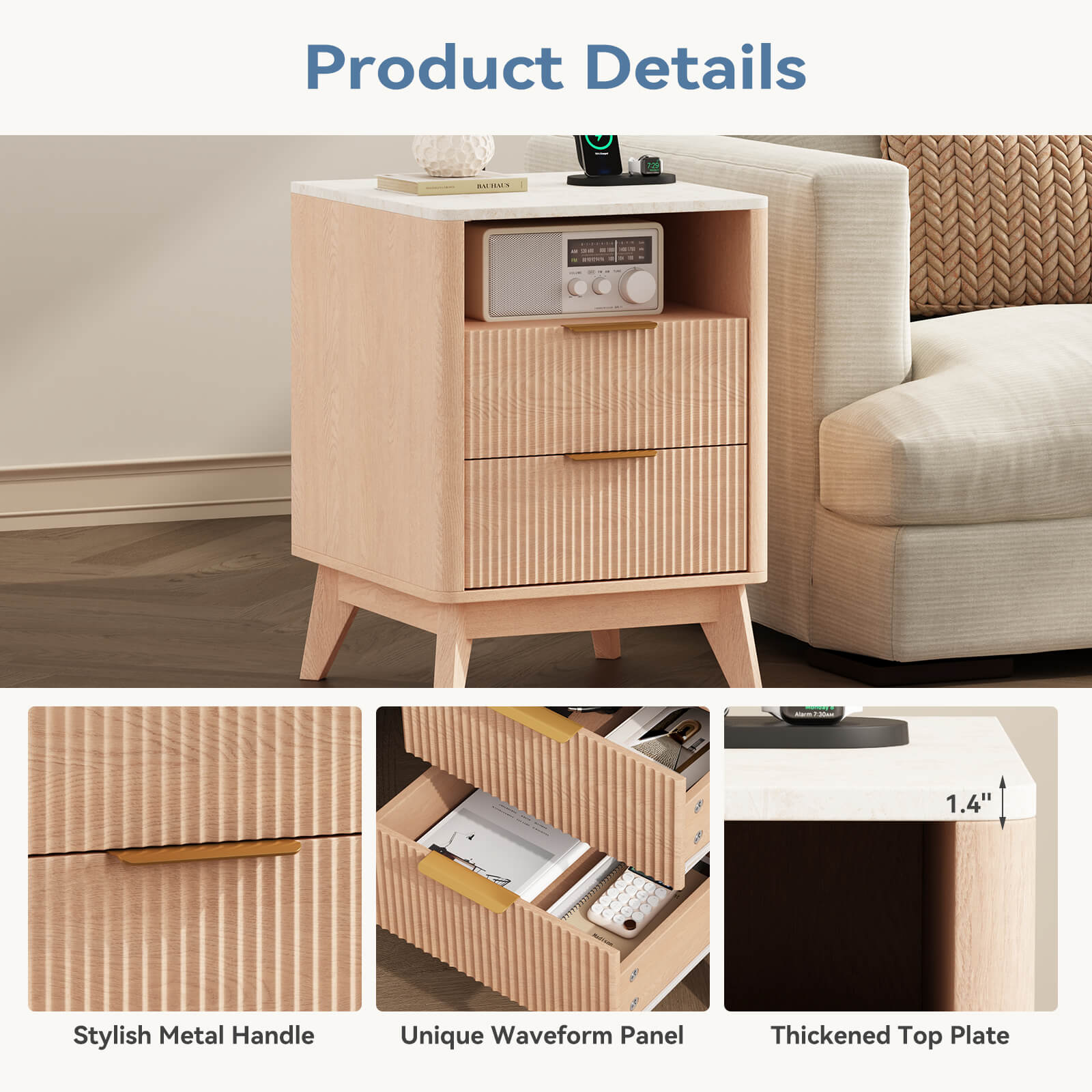 StockMAX Nightstand with AC Outlets – Mid-Century Design