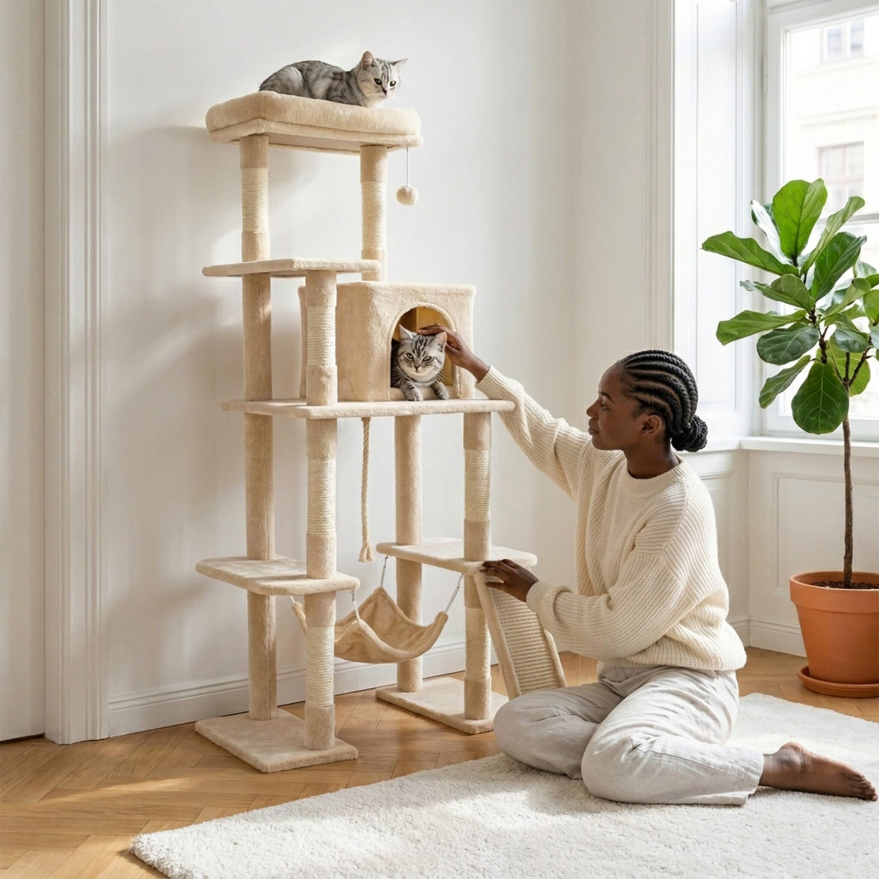 StockMAX 63 Inch Plush Cat Tree Tower for Indoor Cats
