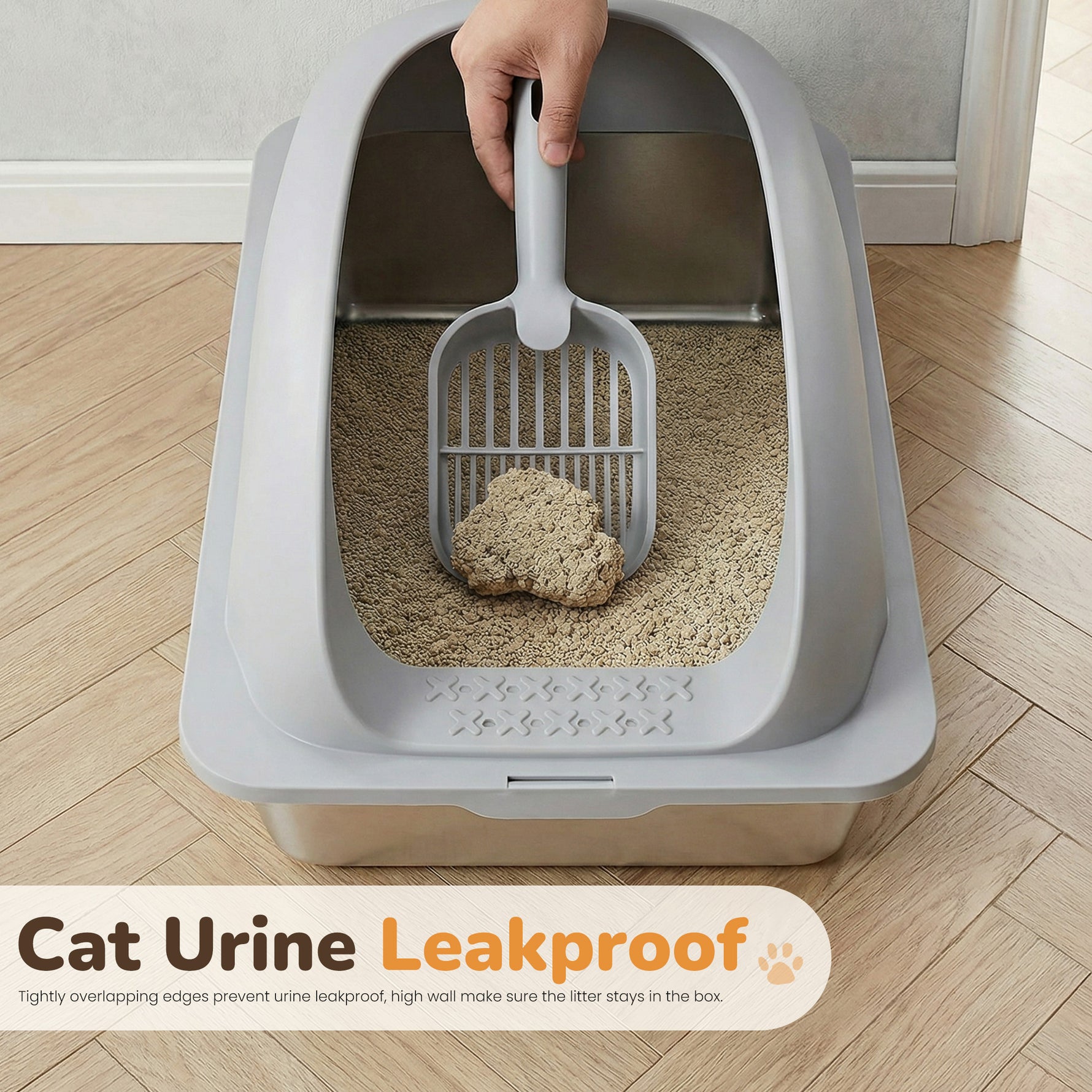 StockMAX Stainless Steel Cat Litter Box with Scoop & Double-Layer Mat