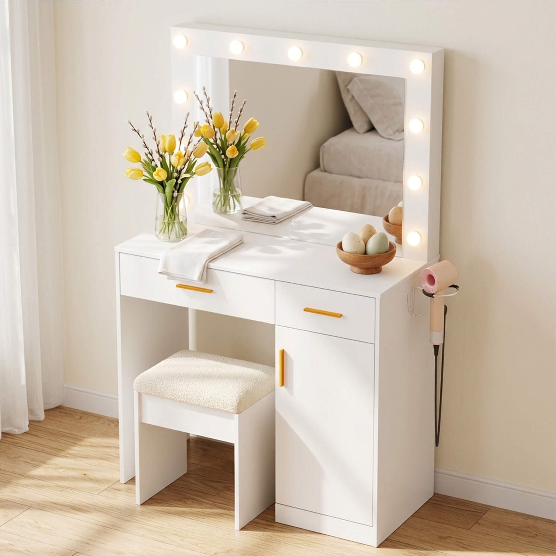 StockMAX Makeup Vanity Desk with Oversized LED Mirror