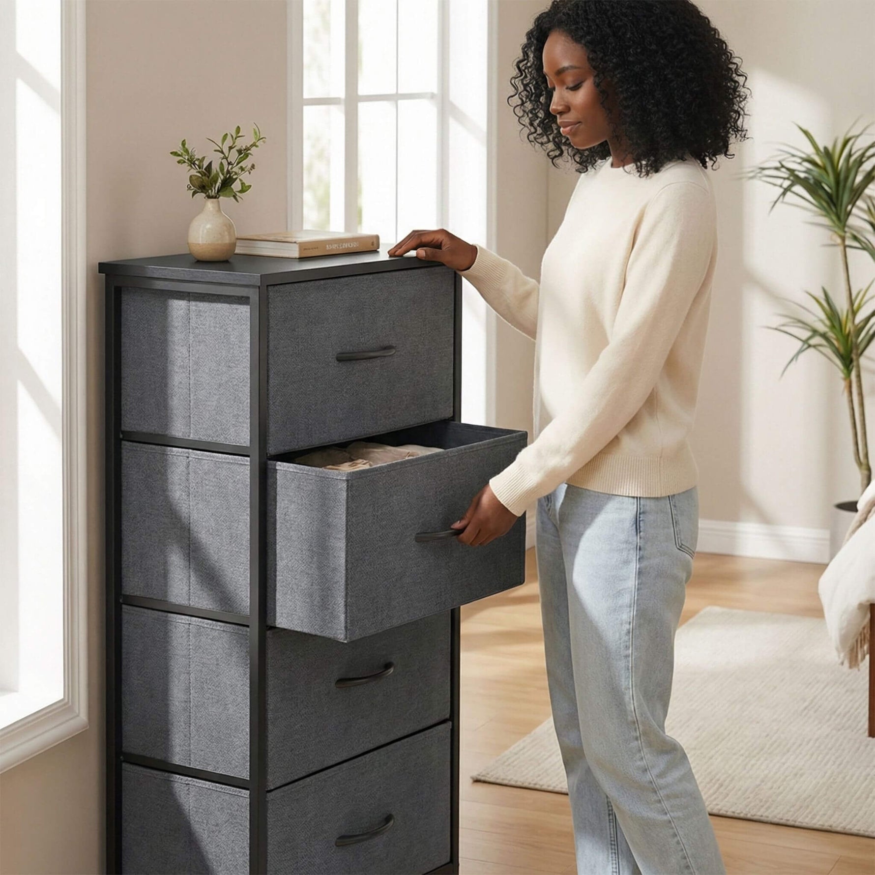 StockMAX 4 Fabric Drawers Dresser Clothes Cabinet Storage Organizers