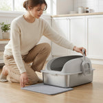 StockMAX Stainless Steel Cat Litter Box with Scoop & Double-Layer Mat