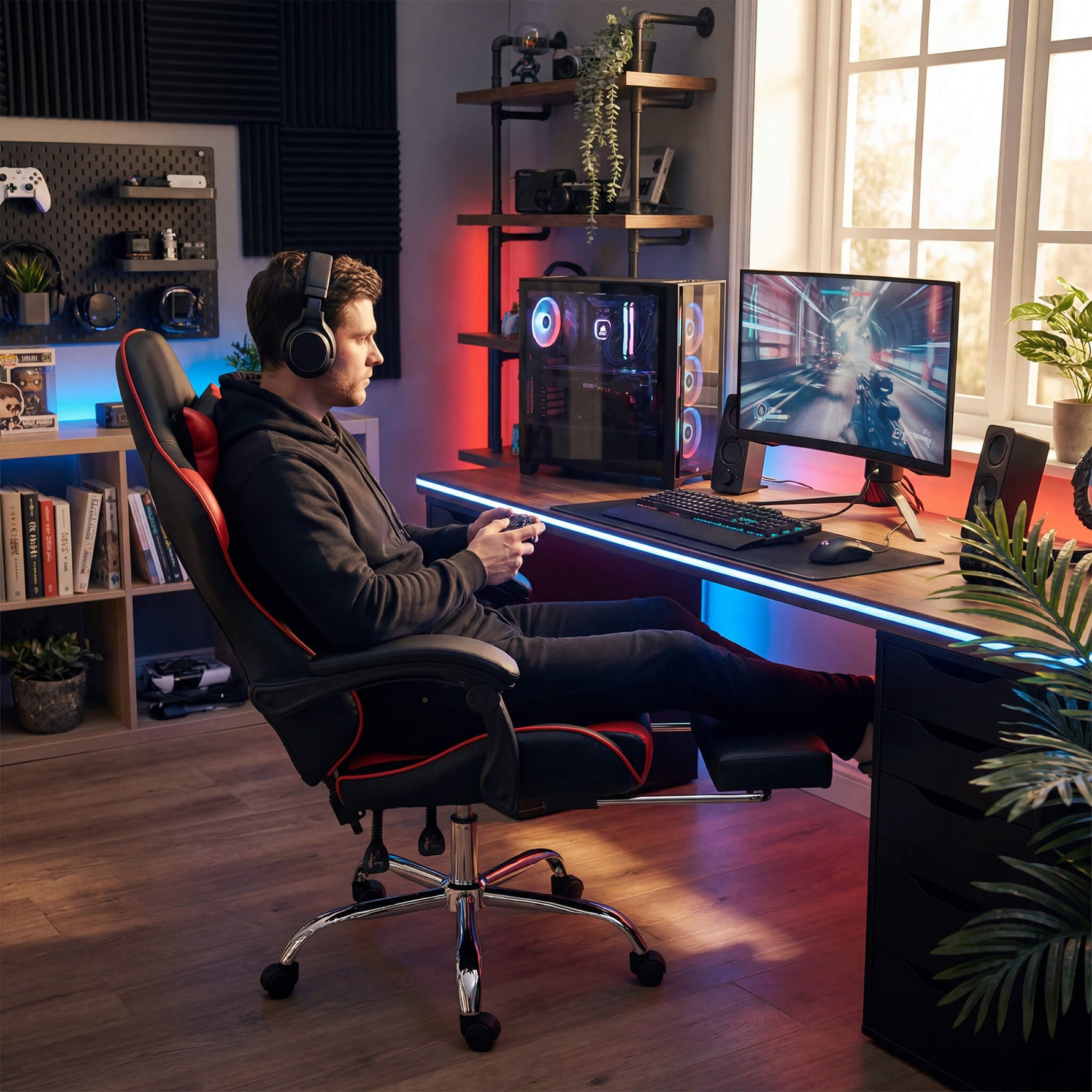 StockMAX Gaming Chair with Footrest Upholstered Armrests for Home Office