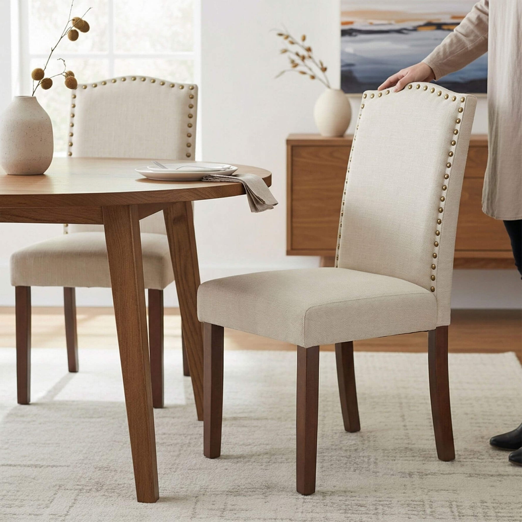 StockMAX Wooden Dining Chair with Leather Cushion for Dining Room