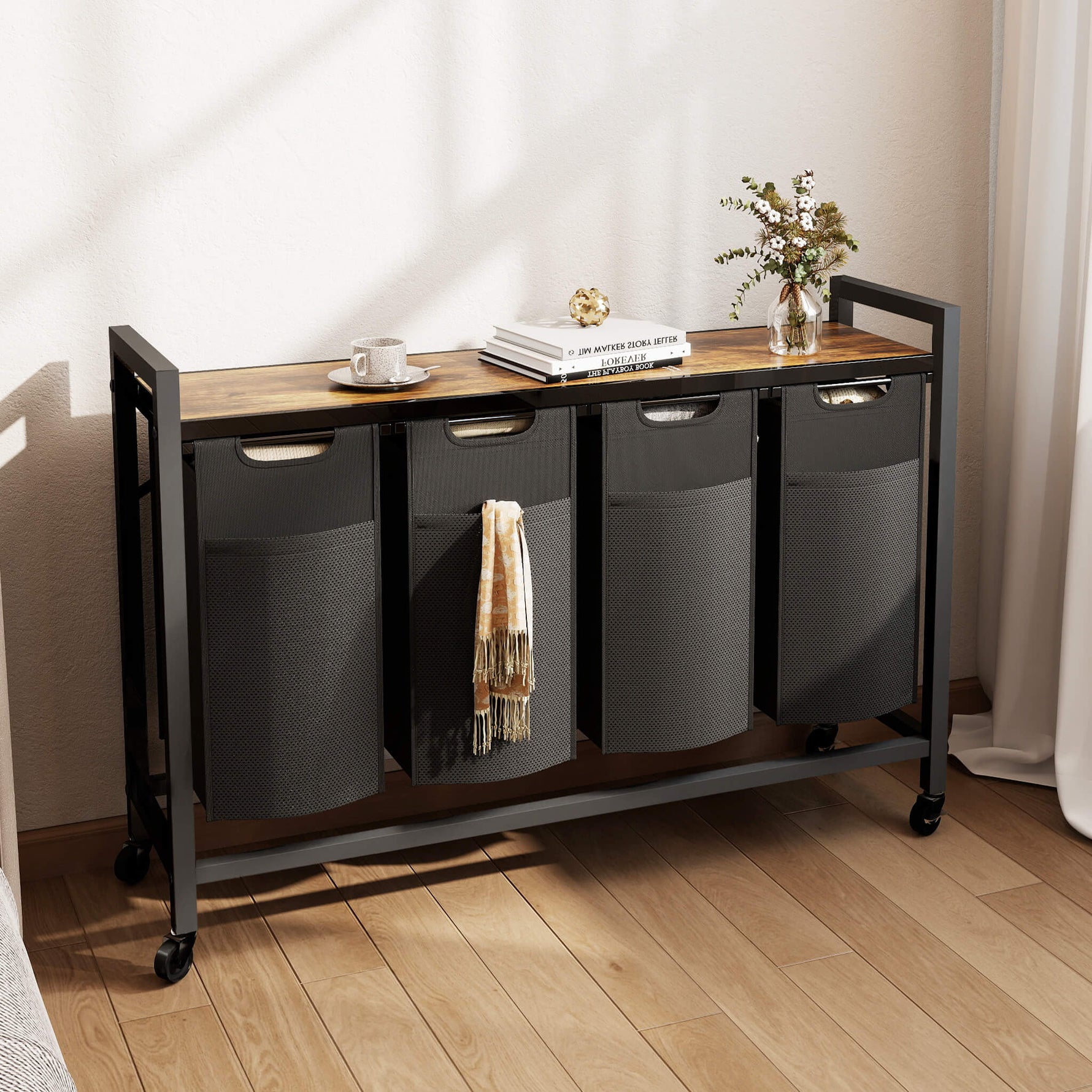 StockMAX Rolling Laundry Basket with Shelf with Multiple Drawers